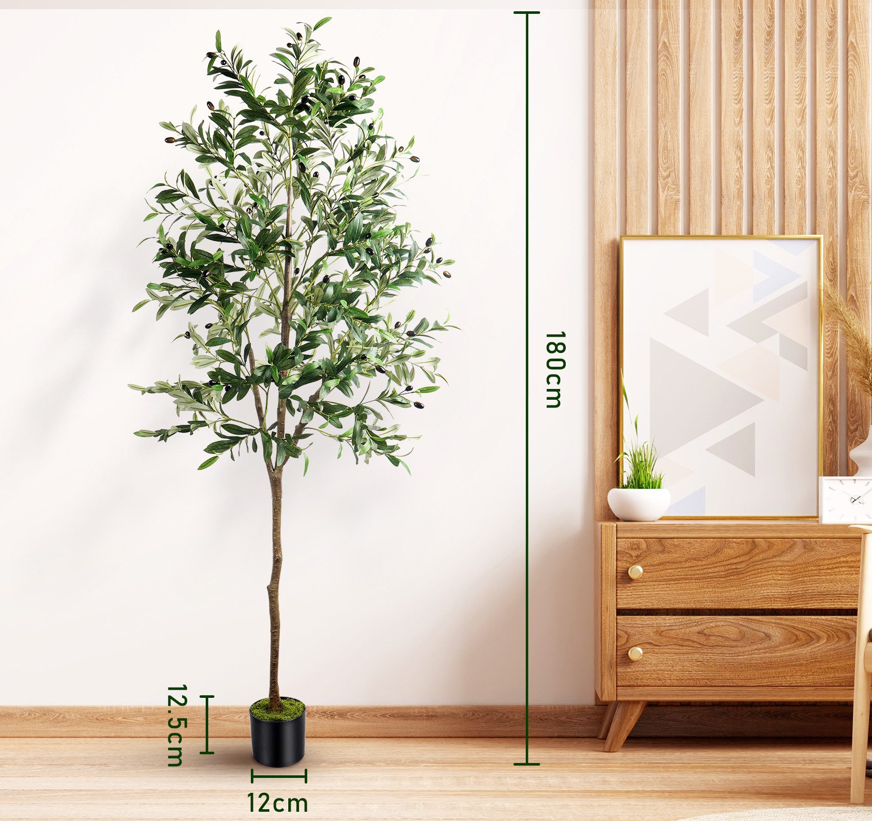 Kunstbaum Olivenbaum Künstlich 180cm, Künstlicher Olivenbaum Olivenbaum, ElitVita, Höhe 180 cm, für Deko Wohnzimmer Schlafzimmer Büro Home Decoration