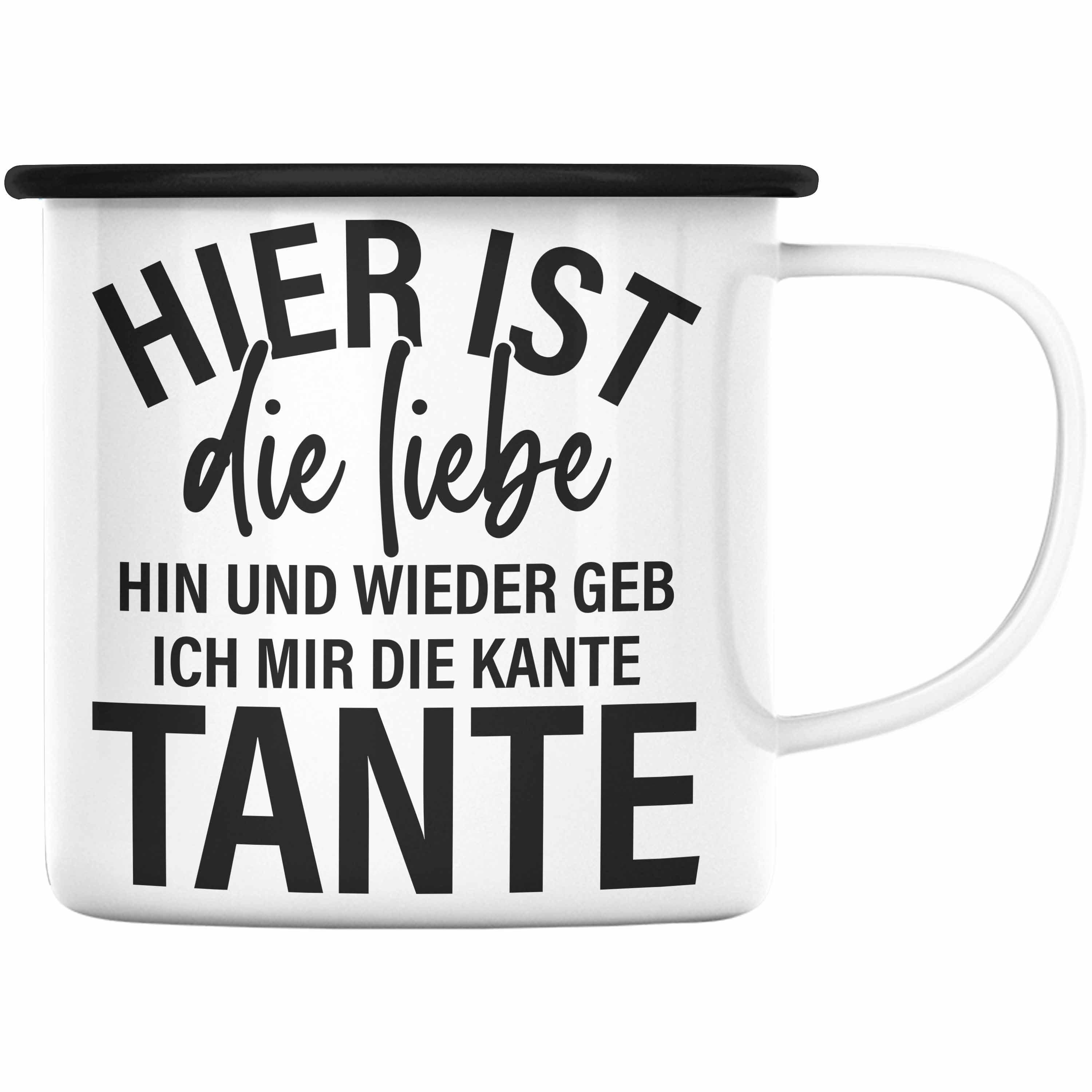 Trendation Thermotasse Trendation - Ich Geb Mir Die Kante Tante Emaille Tasse Geschenk Lustig Geburtstag Schwarz