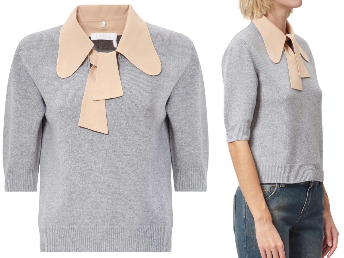 Chloé Strickpullover Chloé Gray Pussy Bow Collar Wool And Cashmere Knit Pullover Pulli Stri