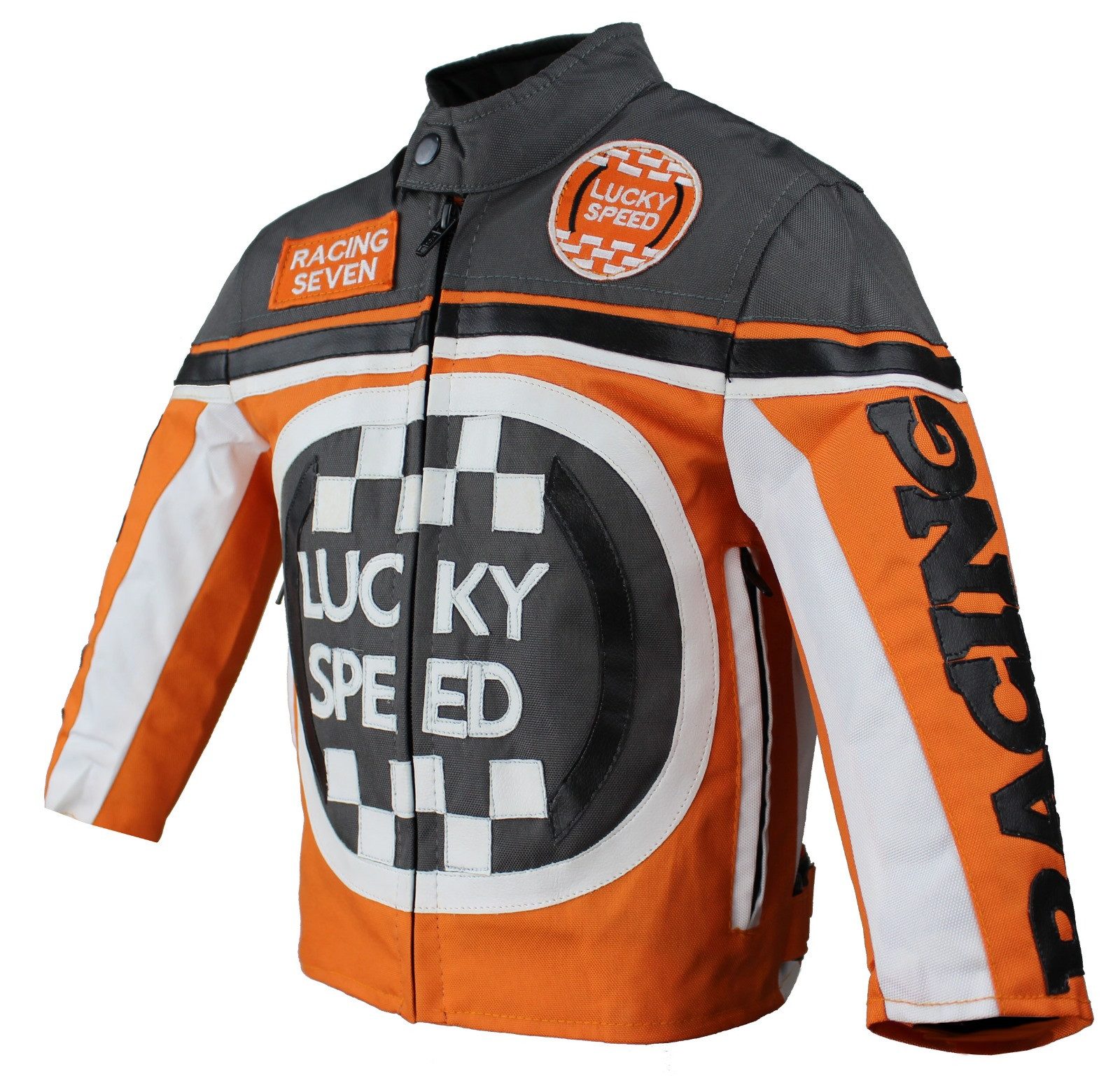 Alpha Speeds Bikerjacke - Kinder Lucky Speed Racing-/Freizeit – Kinderjacke in Orange Atmungsaktiv & Wasserabweisend & Ideales Geschenk für Ihr Kind