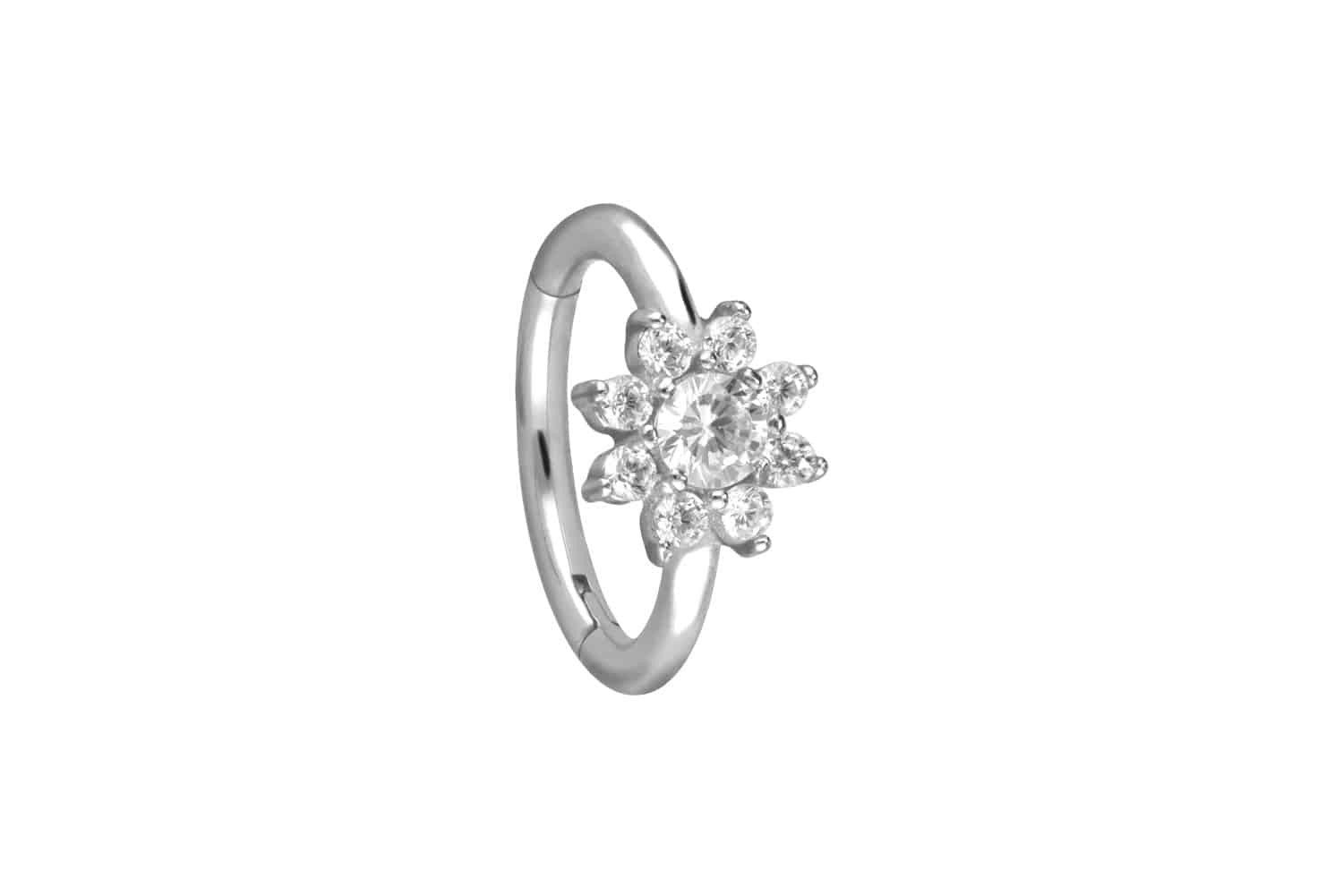 PIERCINGLINE Nasenpiercing Chirurgenstahl Segmentring Clicker KRISTALLBLUME Ohrpiercing Septum (Clicker, 1-tlg), Ohrpiercing für Conch, Helix, Tragus, Daith, Lobe