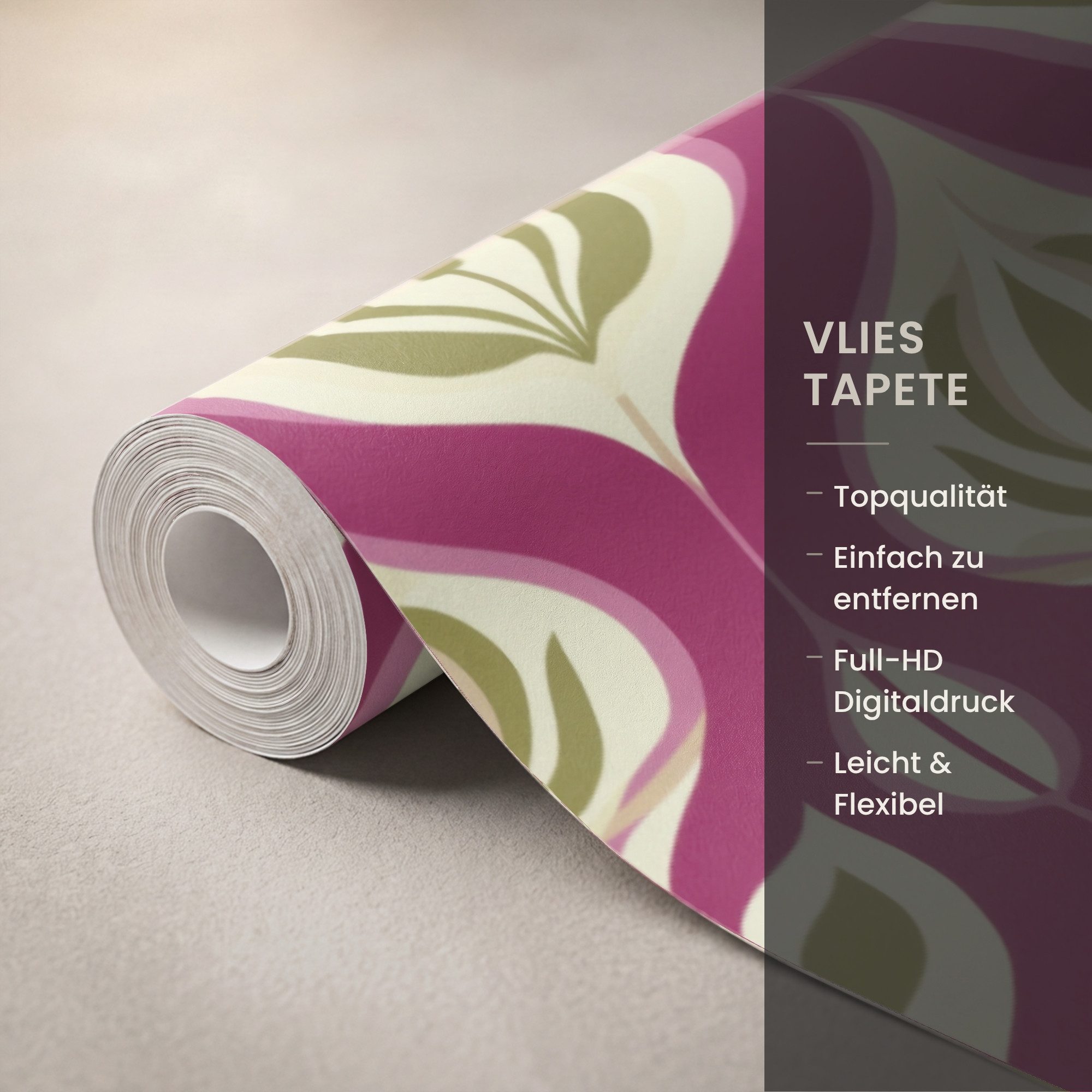 OnlyWow Fototapete Retro - Floral - Lila, Matt, bedruckt, Wandtapete, Küche, bedruckt 120x220cm