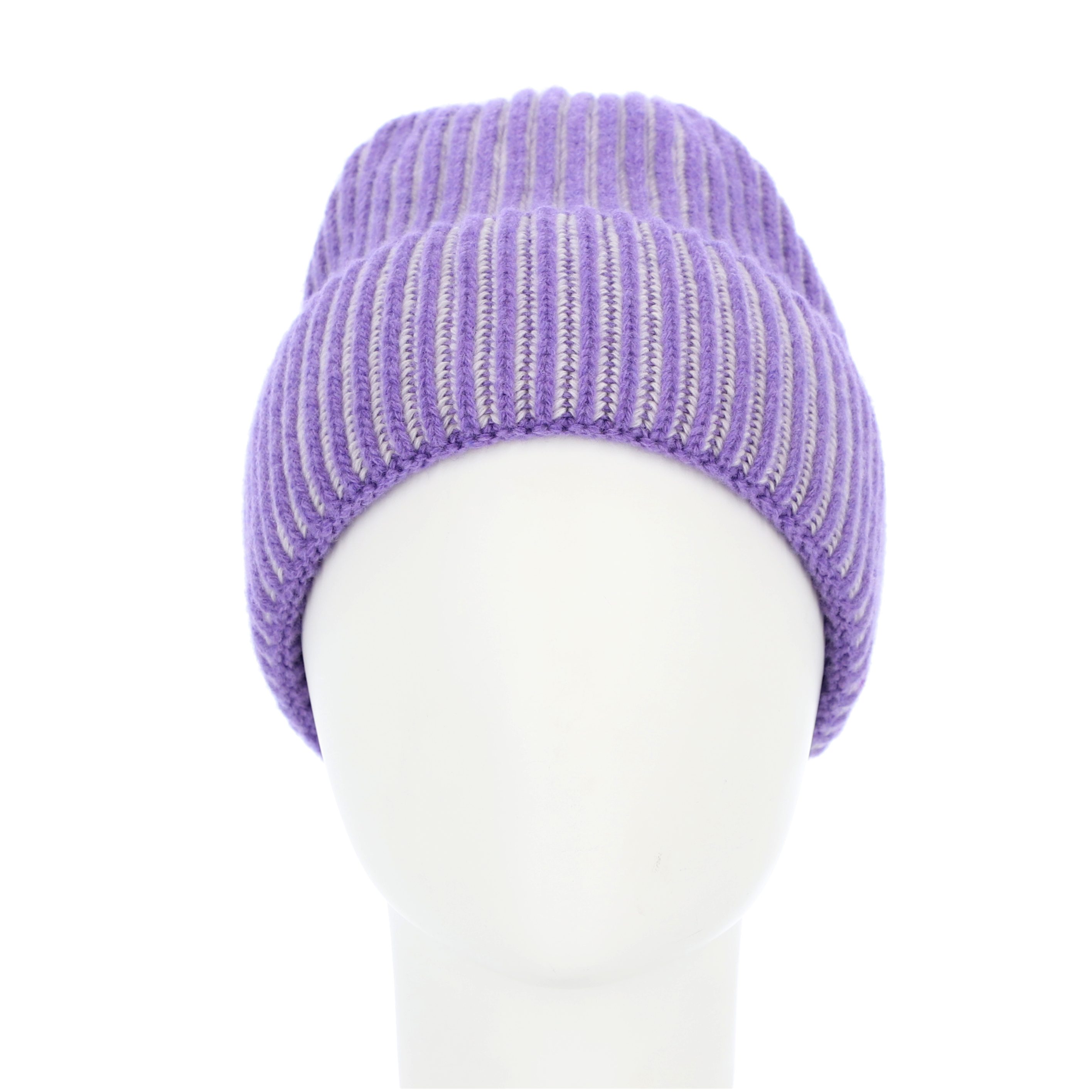 halsüberkopf Accessoires Strickmütze mit 2-farbiger Rippe aus extra feiner Merinowolle