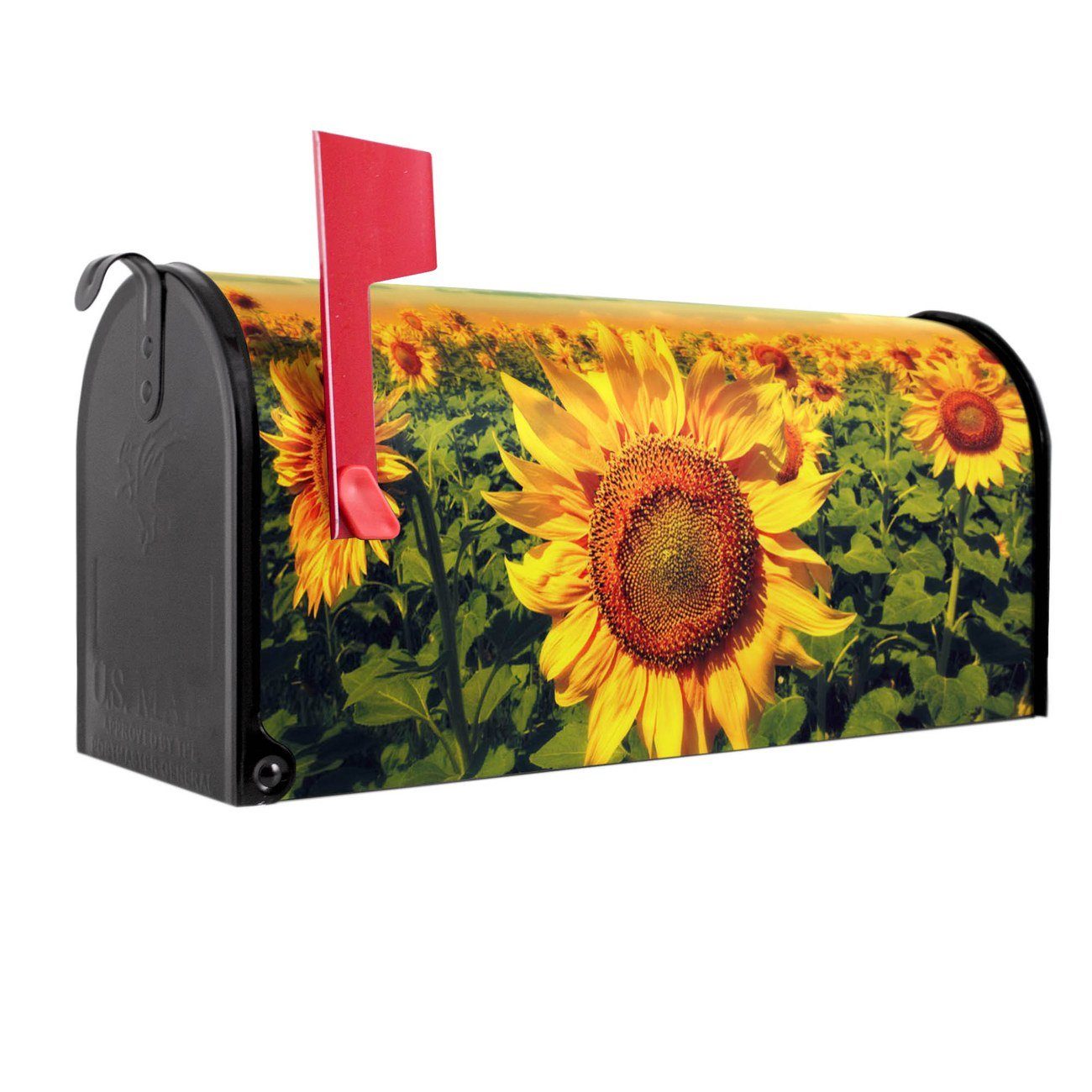 banjado Amerikanischer Briefkasten Mailbox Sonnenblumen (Amerikanischer Briefkasten, original aus Mississippi USA), 22 x 17 x 51 cm schwarz | Briefkästen