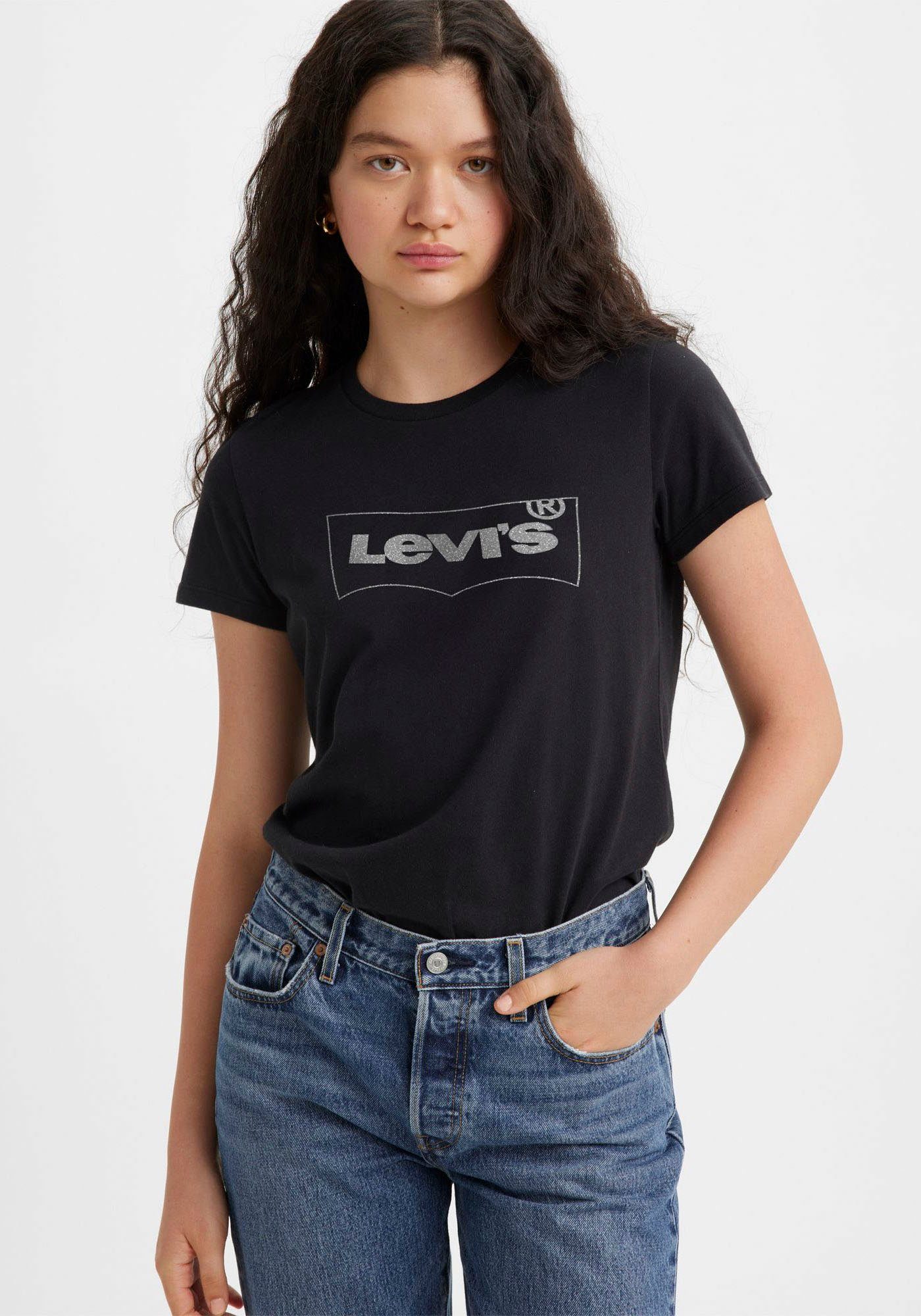 Levi's® Rundhalsshirt Print TEE mit THE blues PERFECT im Logo Metallic-Holo