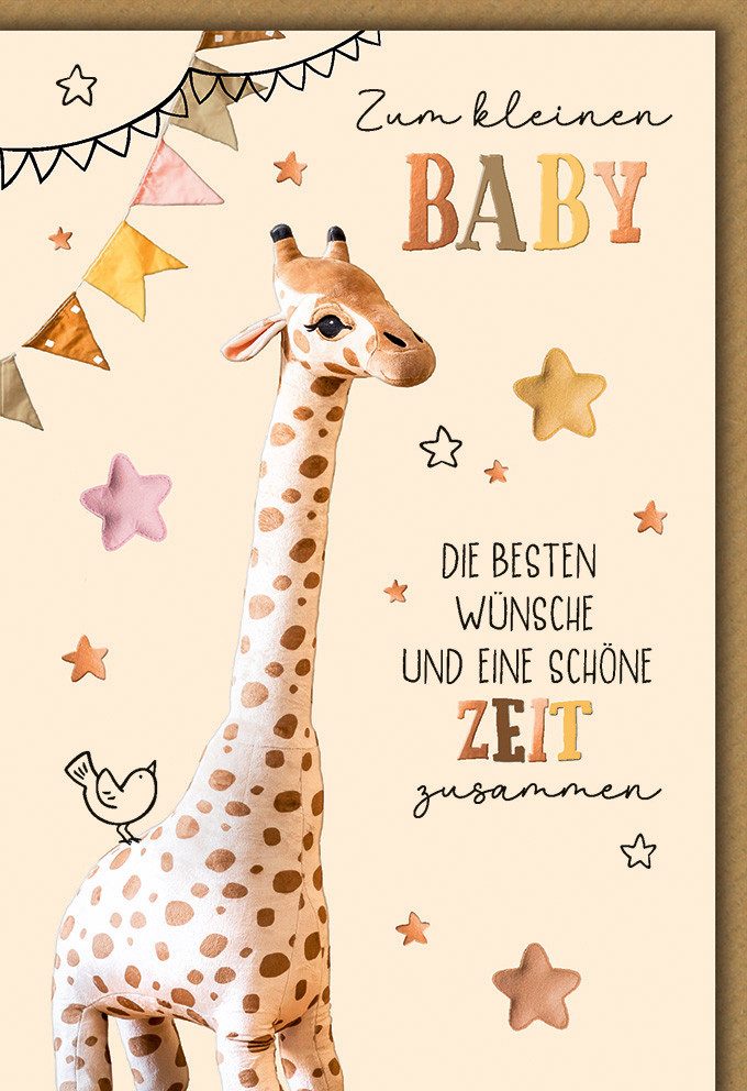 Grußkarten Geburt - Baby - Freudiges Ereignis - Karte mit Umschlag - Stoffgiraffe