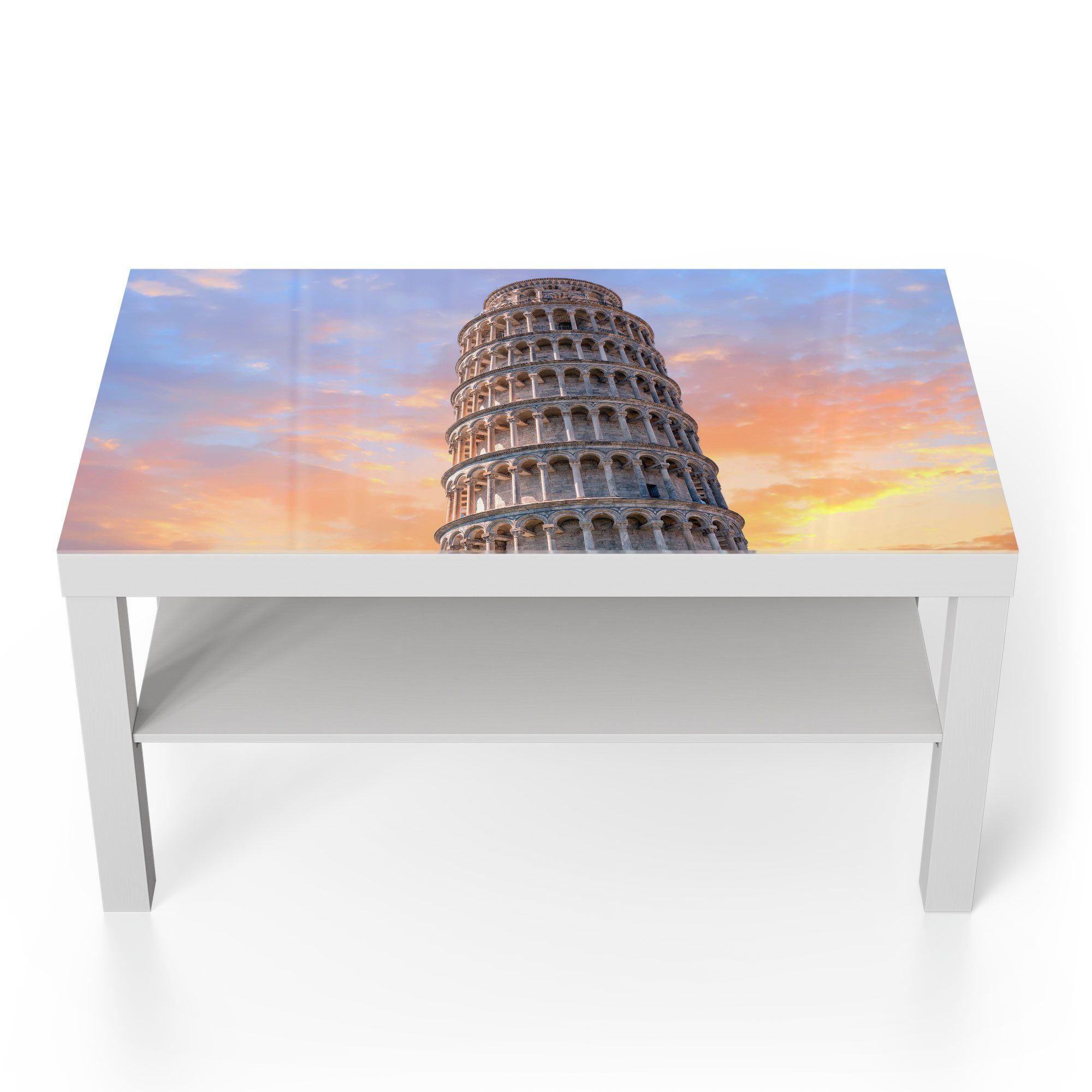 DEQORI Couchtisch 'Der Schiefe Turm von Pisa', Glas Beistelltisch Glastisch modern Weiß