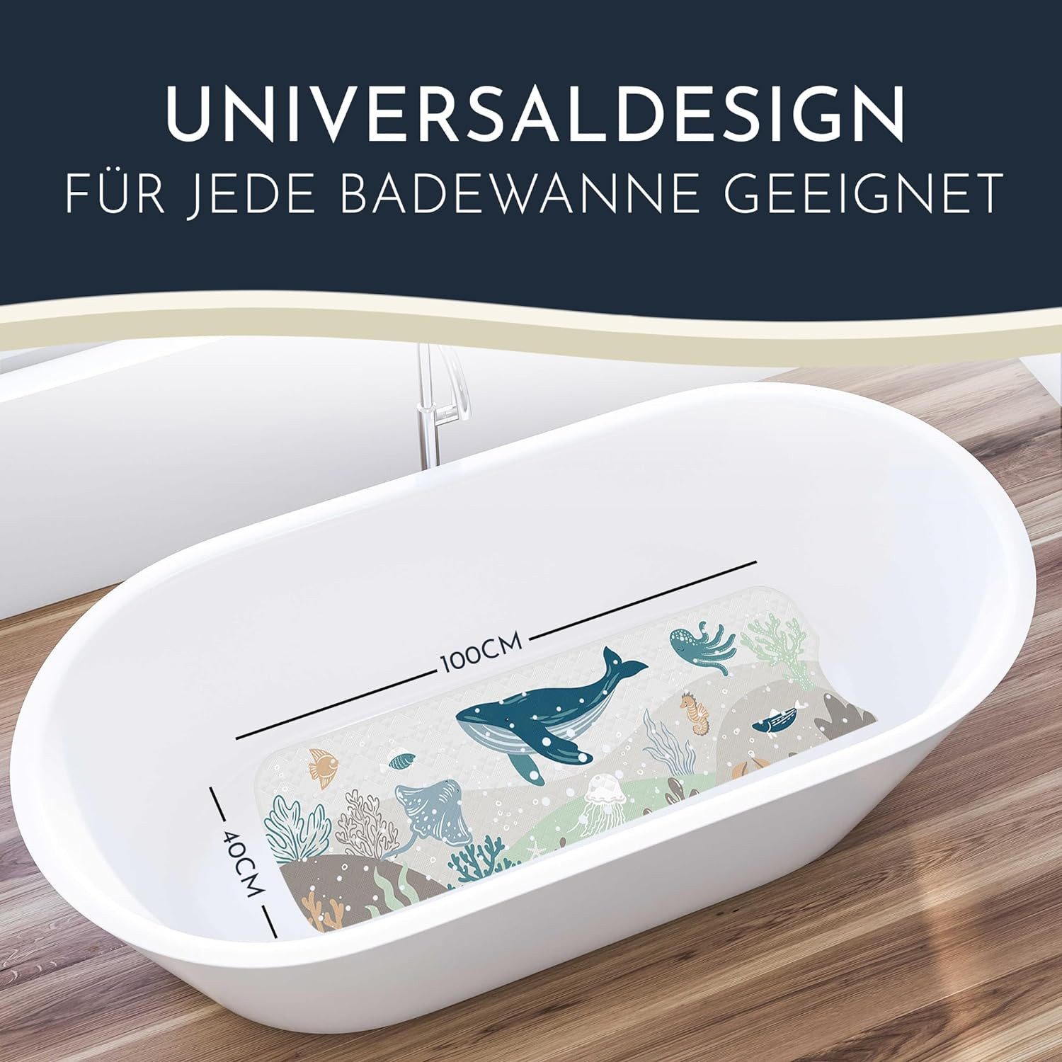 Homerella Badematte rutschfest Kinder - 100% BPA frei Inkl. 2 Haken zum Aufhängen 100x40cm, Antirutschmatte Badewanne Baby hautsensitiv & schimmelresistent, Bad – Bild 2 von 5