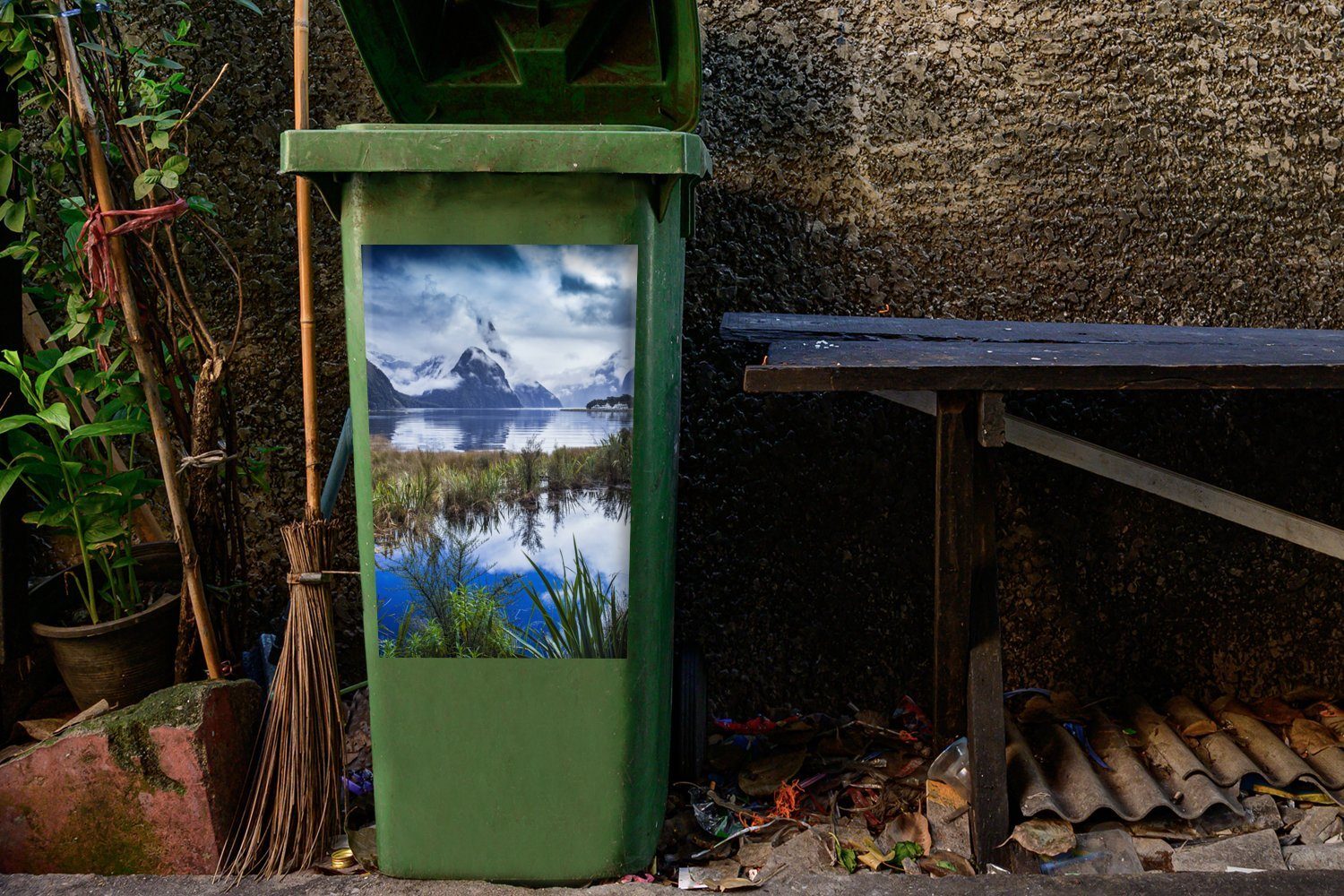 Mülleimer-aufkleber, Wandsticker Abfalbehälter St), Wasser MuchoWow Mülltonne, Sticker, Berge Neuseeland Container, (1 - -