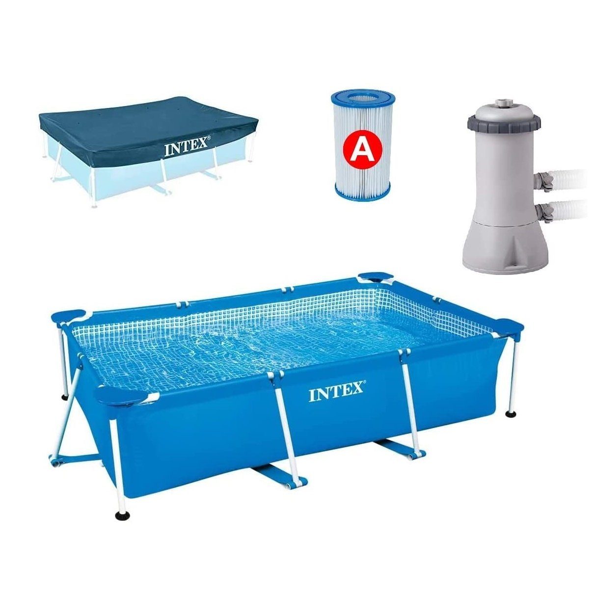 Intex Framepool Frame Pool Set - Blau - Filterpumpe, Ersatzfilter und Abdeckplane (Pool,Ersatzfilter und Abdeckplane)