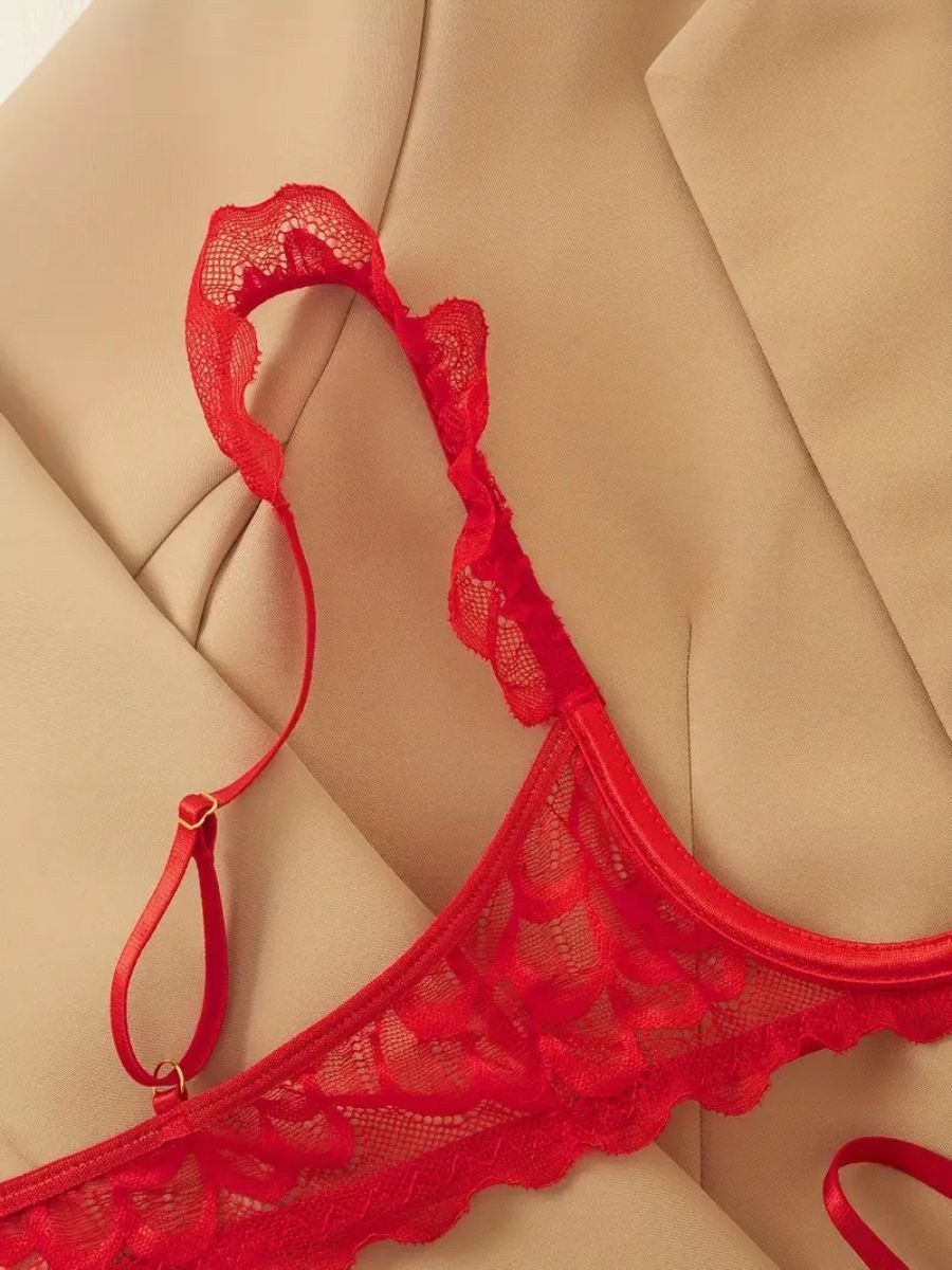 Elegant Love Set: Ouvert-BH Sexy Dessous-Set mit Cut-Outs – Bügel-BH & String, Reizwäsche-Set (Set, 2-tlg., mit Tanga) Spitzen-Unterwäsche-Set mit offener Brust und Schrittöffnung