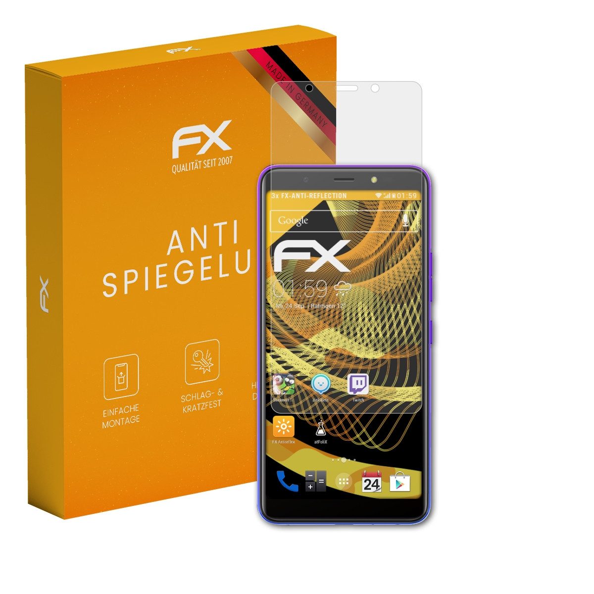 atFoliX Schutzfolie für Tecno Pop 4, (3 Folien), Entspiegelnd und stoßdämpfend