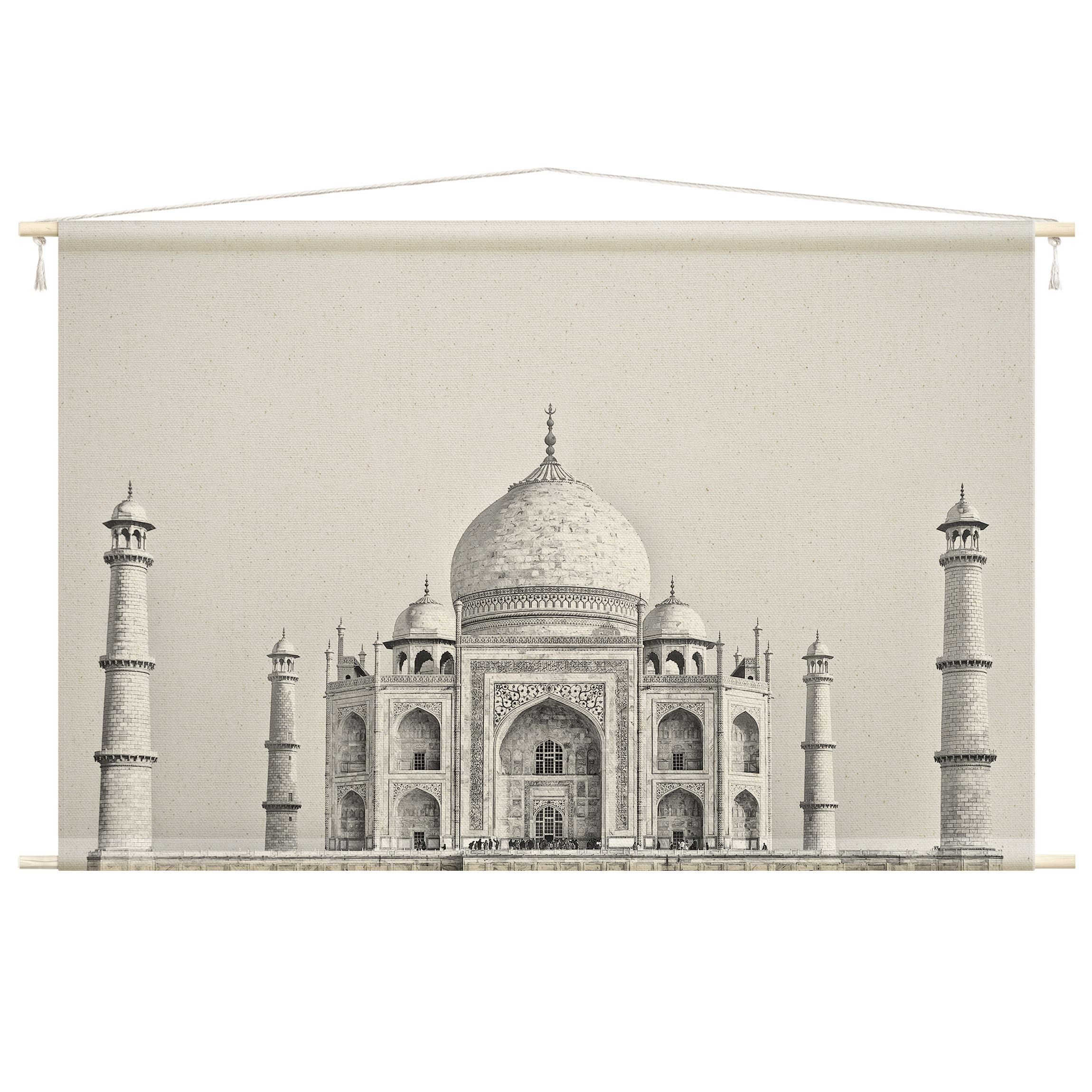 Bilderdepot24 Wandteppich modern Orientalisch Städte schwarz-weiß grau, rechteckig, Höhe: 2.6 mm, großes Wandbild aus Natur-Baumwolle Wandbehang Stoffbild Tuch Wollseil