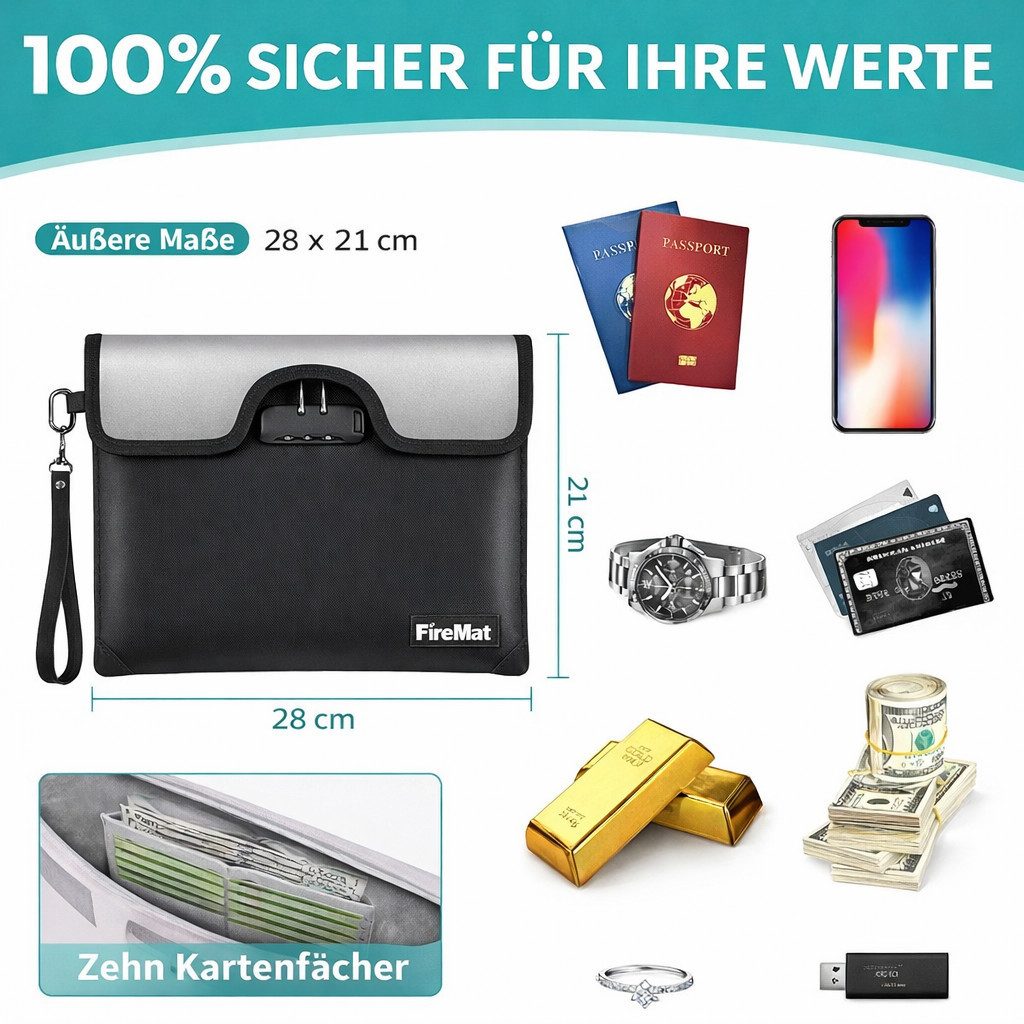 FireMat Taschenorganizer Wasserdichte & Feuerfeste Dokumententasche – Premium Schutz