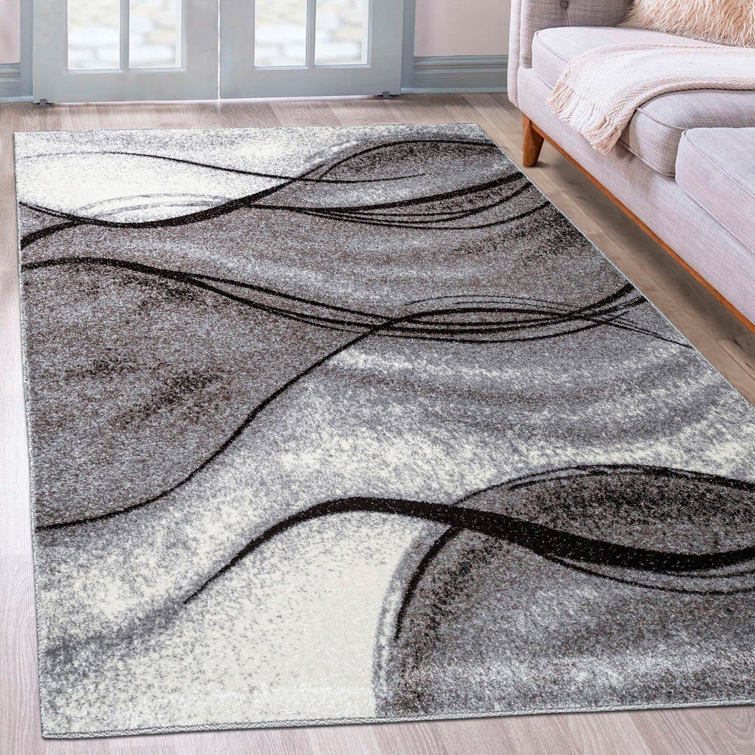 OTTO home Teppich Tritom, rechteckig, Höhe: 9 mm, mit besonders weichem Flor, Kurzflor, modernes Wellen Muster