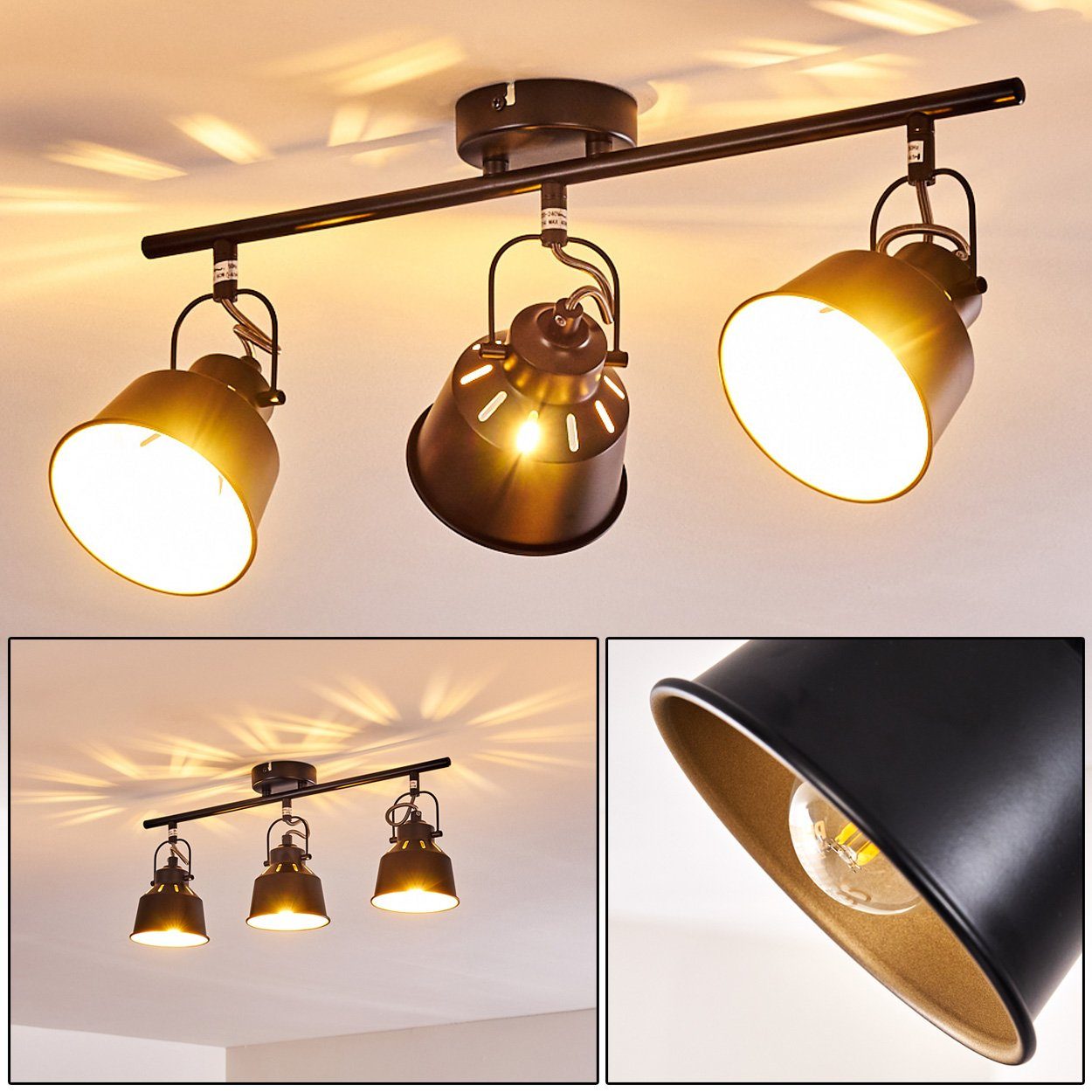 hofstein Deckenleuchte »Rimini« Deckenlampe aus Metall in Schwarz/Gold, ohne Leuchtmittel, mit verstellbaren Strahlern, 3xE14, Spot im Retro/Vintage Design | Deckenlampen