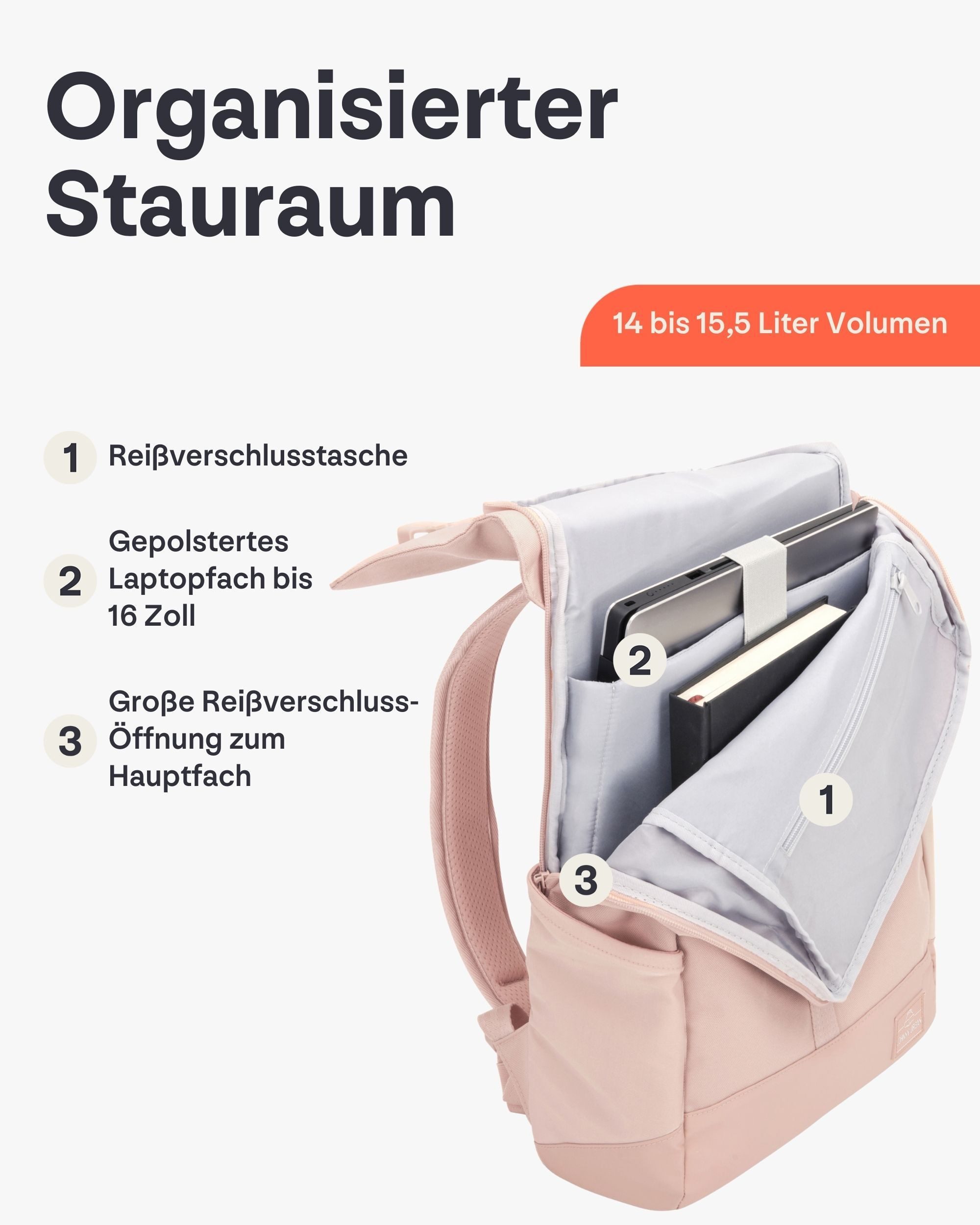 Johnny Urban Cityrucksack MIKA, Rolltop Damen Herren, Laptop Fach (1-tlg), Flexible Größe, Gepolstertes Laptopfach, Wasserabweisend