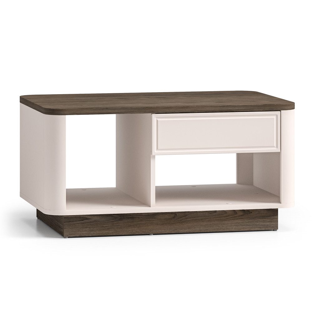 Lomadox Couchtisch VEJANO-131, Wohnzimmertisch Beige mit Eiche, 1 Fach