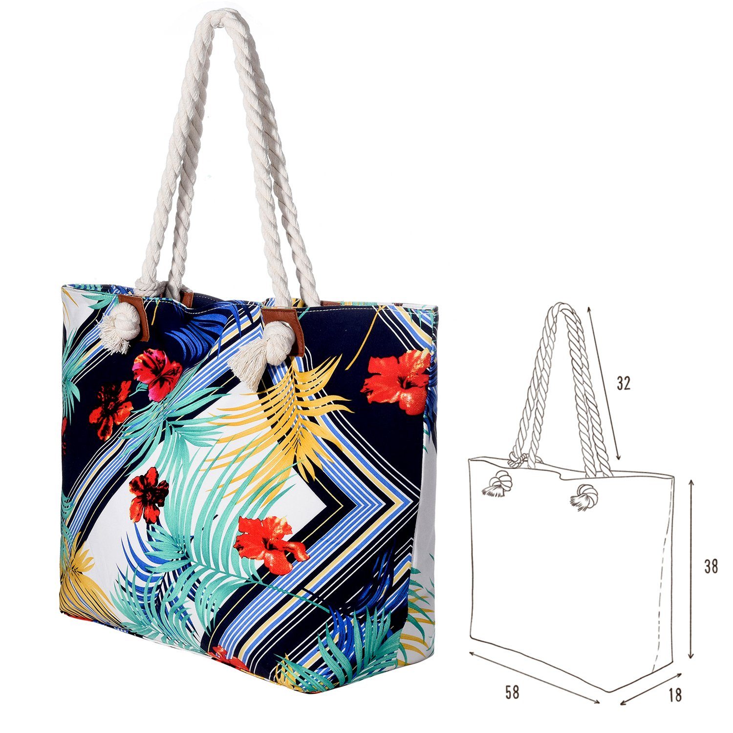 inkl. Strandtasche DonDon Blumenkunst Beutel Große wasserabweisende mit Shopper (2-tlg), Tasche Reißverschluss, kleinem Strandtasche,