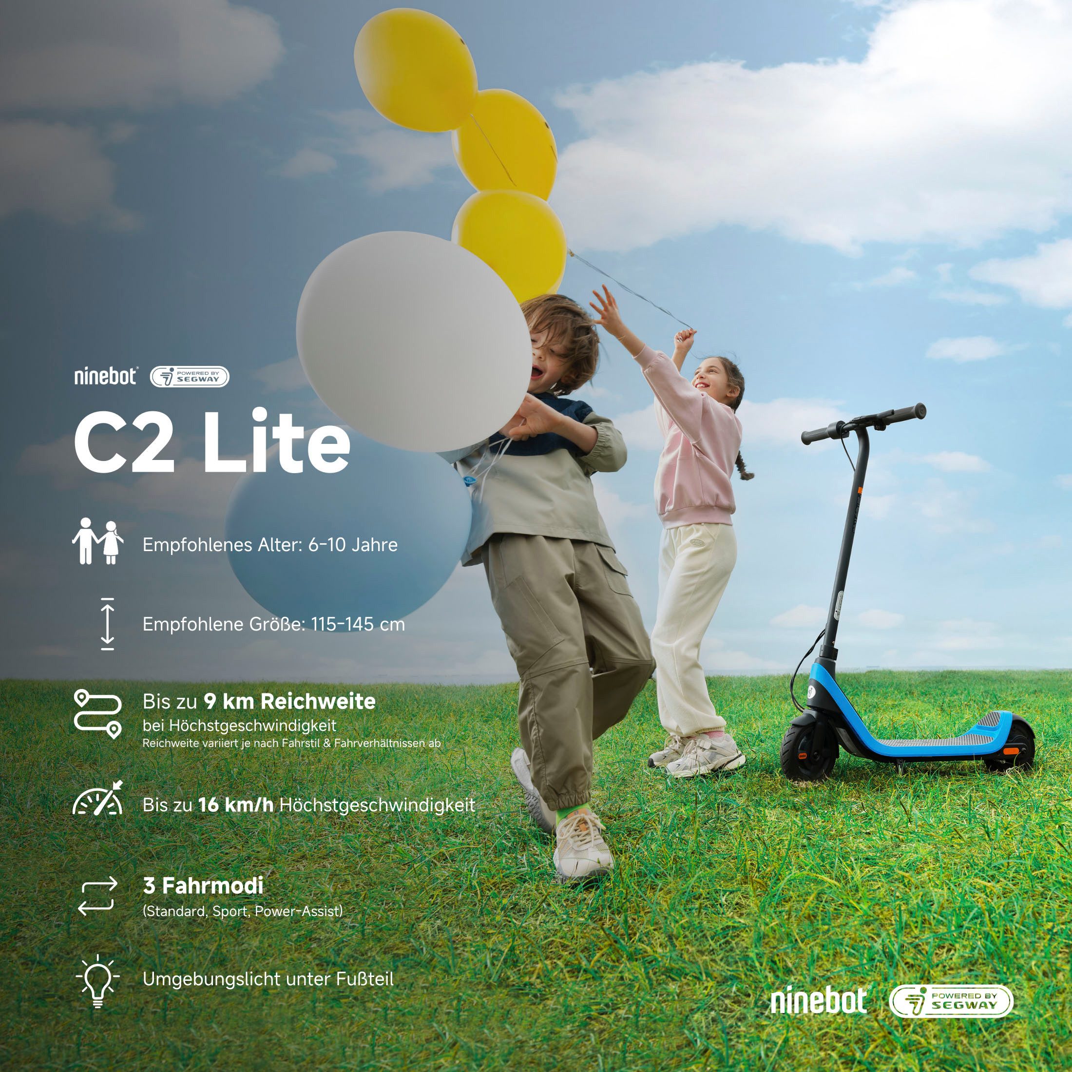 Segway E-Scooter KickScooter C2 Lite, 16 km/h, Ninebot E-Scooter, up to 14 km range