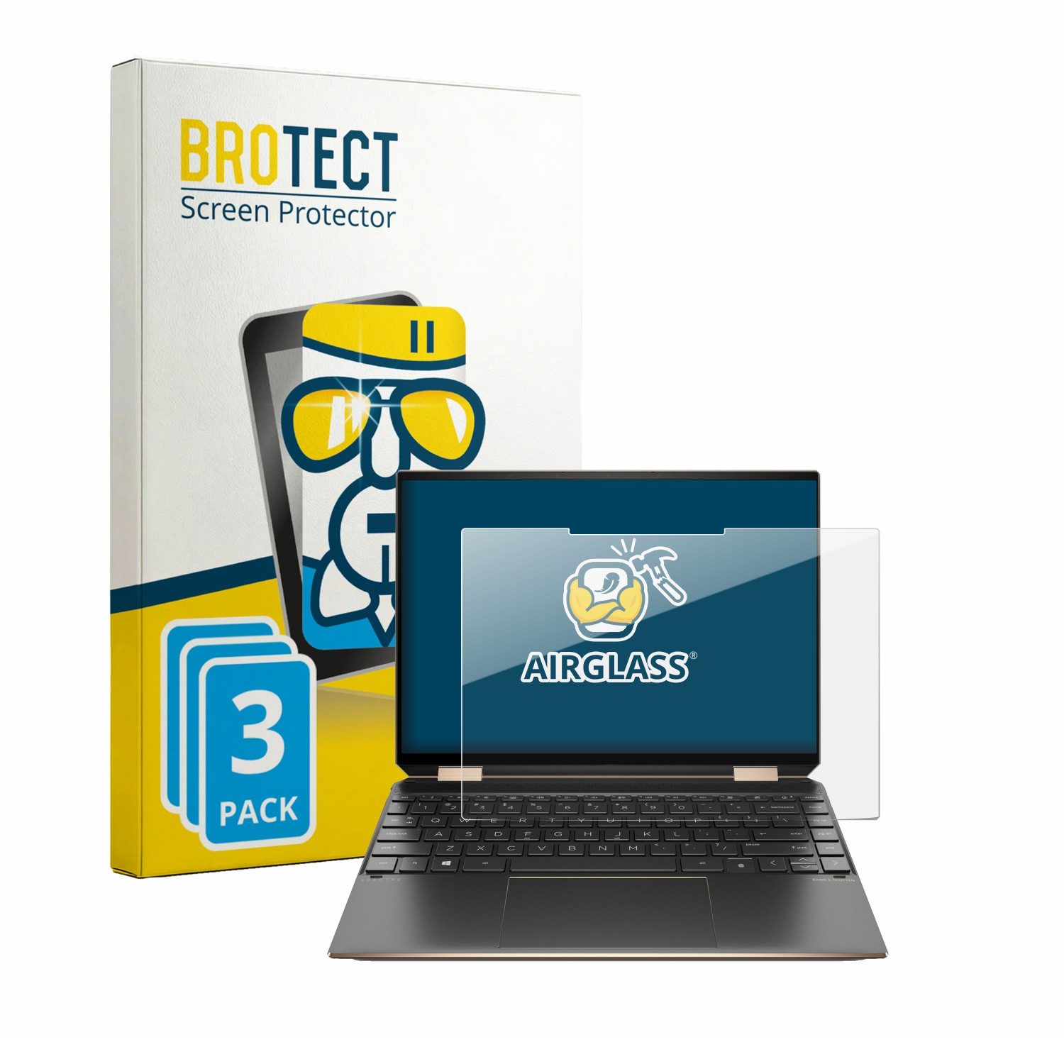BROTECT Displayschutzglas Folie für HP Spectre x360 2-in-1 14-ef2000 13.5", 3 Stück, Schutzfolie Glas Panzer Display Schutz klar