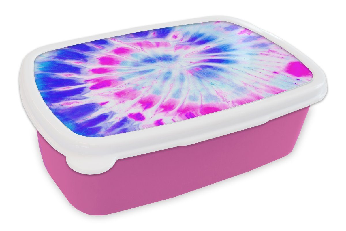 MuchoWow Lunchbox Sommer - Krawattenfärbung - Blau, Kunststoff, (2-tlg), Brotbox für Erwachsene, Brotdose Kinder, Snackbox, Mädchen, Kunststoff rosa