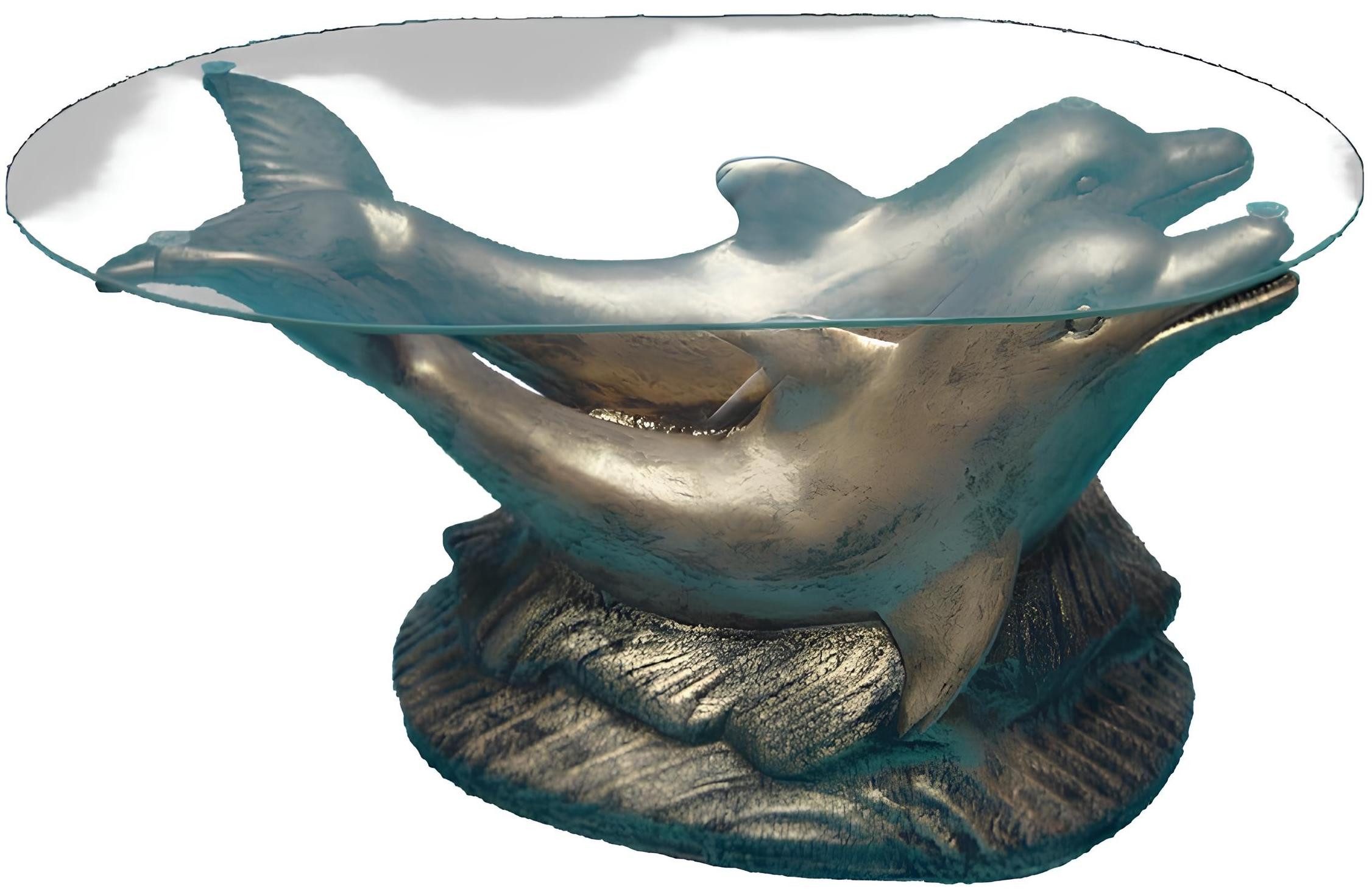 JVmoebel Couchtisch Antiker Glas Couchtisch mit Delfin-Motiv in maritimer Optik (Tisch Delphin mit Glas Material: Kunststoff/Acryl 60x90cm Höhe 46cm), Made in Europa