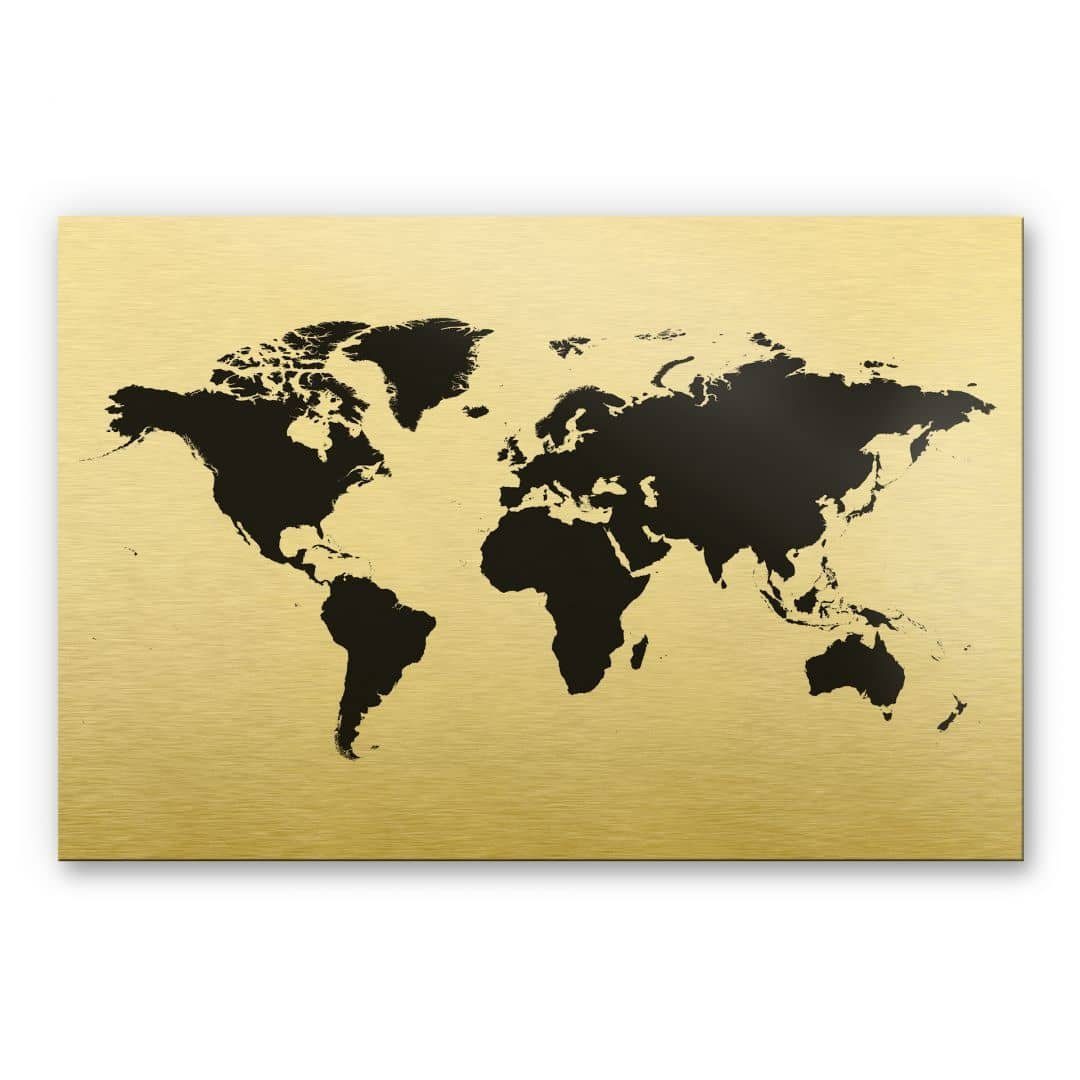 Weltkarte Landkarte K&L Worldmap Art Metall Gemälde Schwarz-Gold Wandschild Deko, Wall Wohnzimmer Retro
