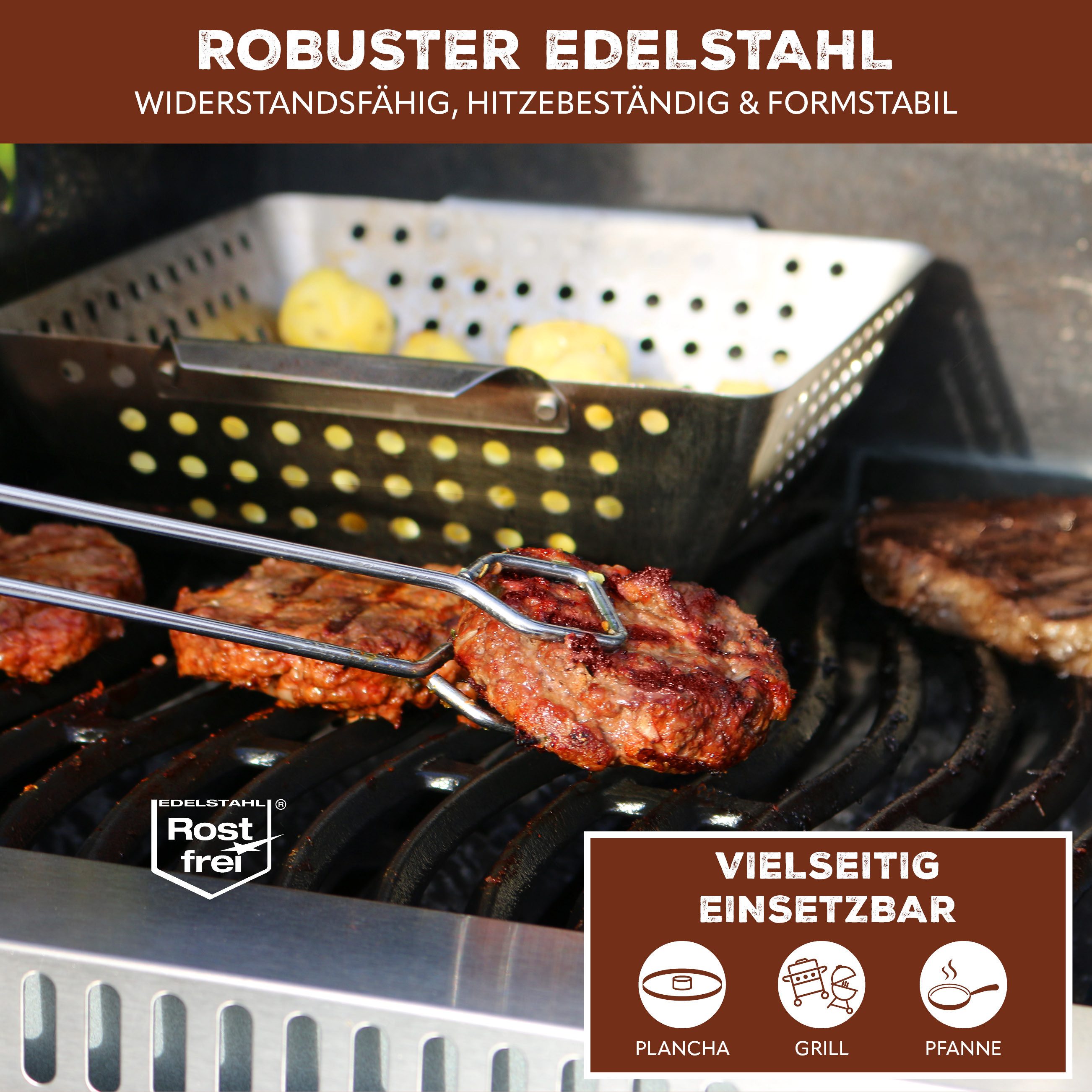 bremermann Grillzange Grillzange 2er Set aus Edelstahl // in 30 + 39,5 cm Länge, unterschiedliche Längen