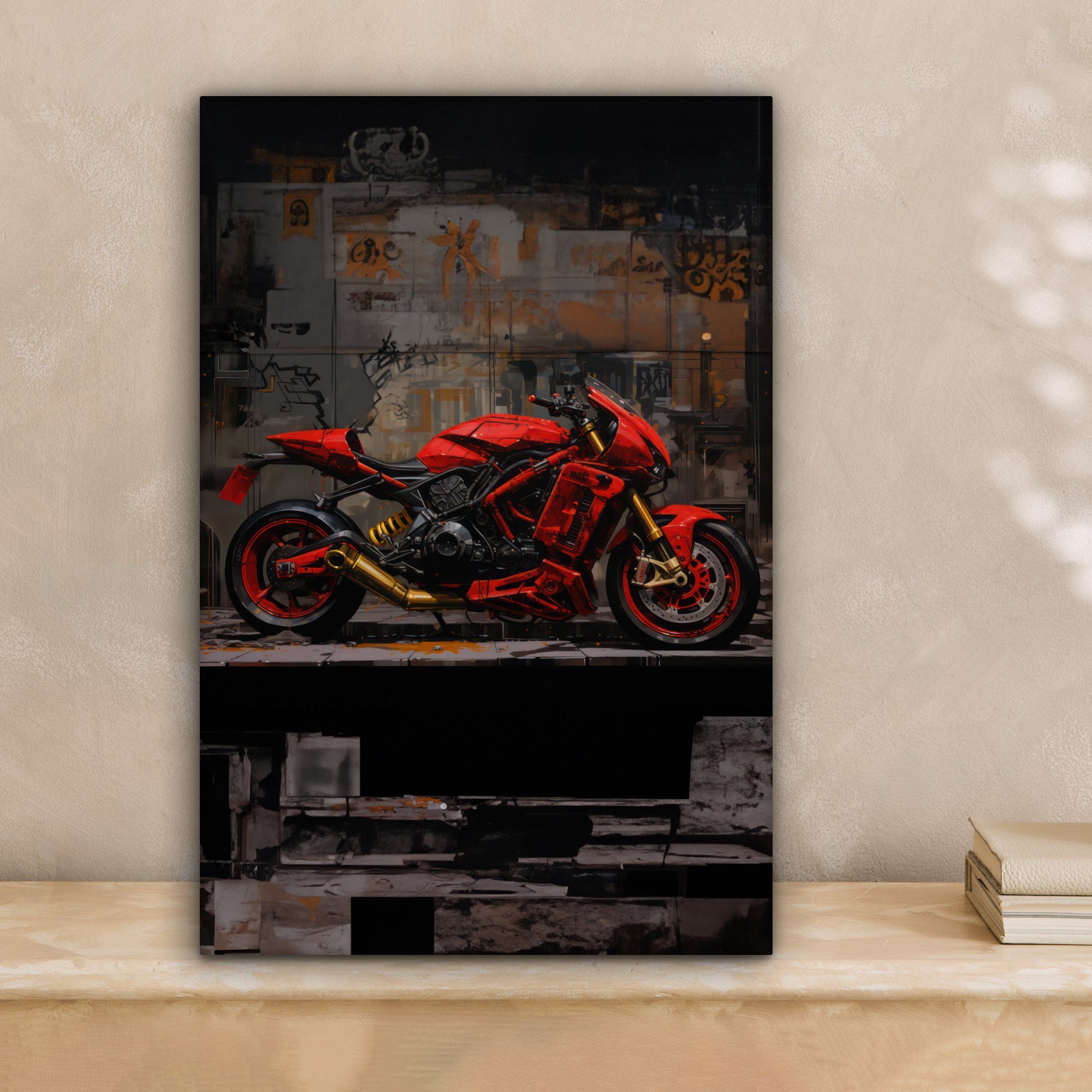 OneMillionCanvasses® Leinwandbild Motorrad - Fahrrad - Rot - Schwarz - Graf günstig online kaufen