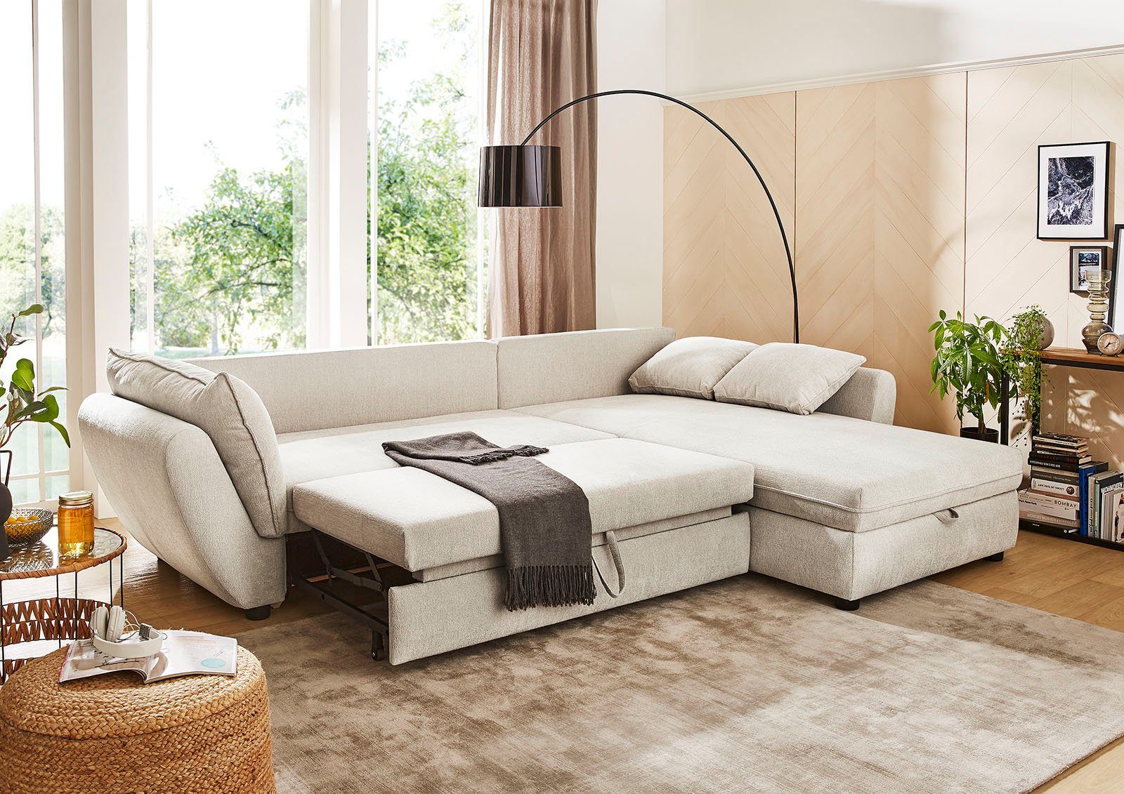 mit Relaxfunktion,Stauraum/Bettkasten,Wellenfederung,mane beige Gruppe Jockenhöfer Jerez, Bett-und Ecksofa | beige