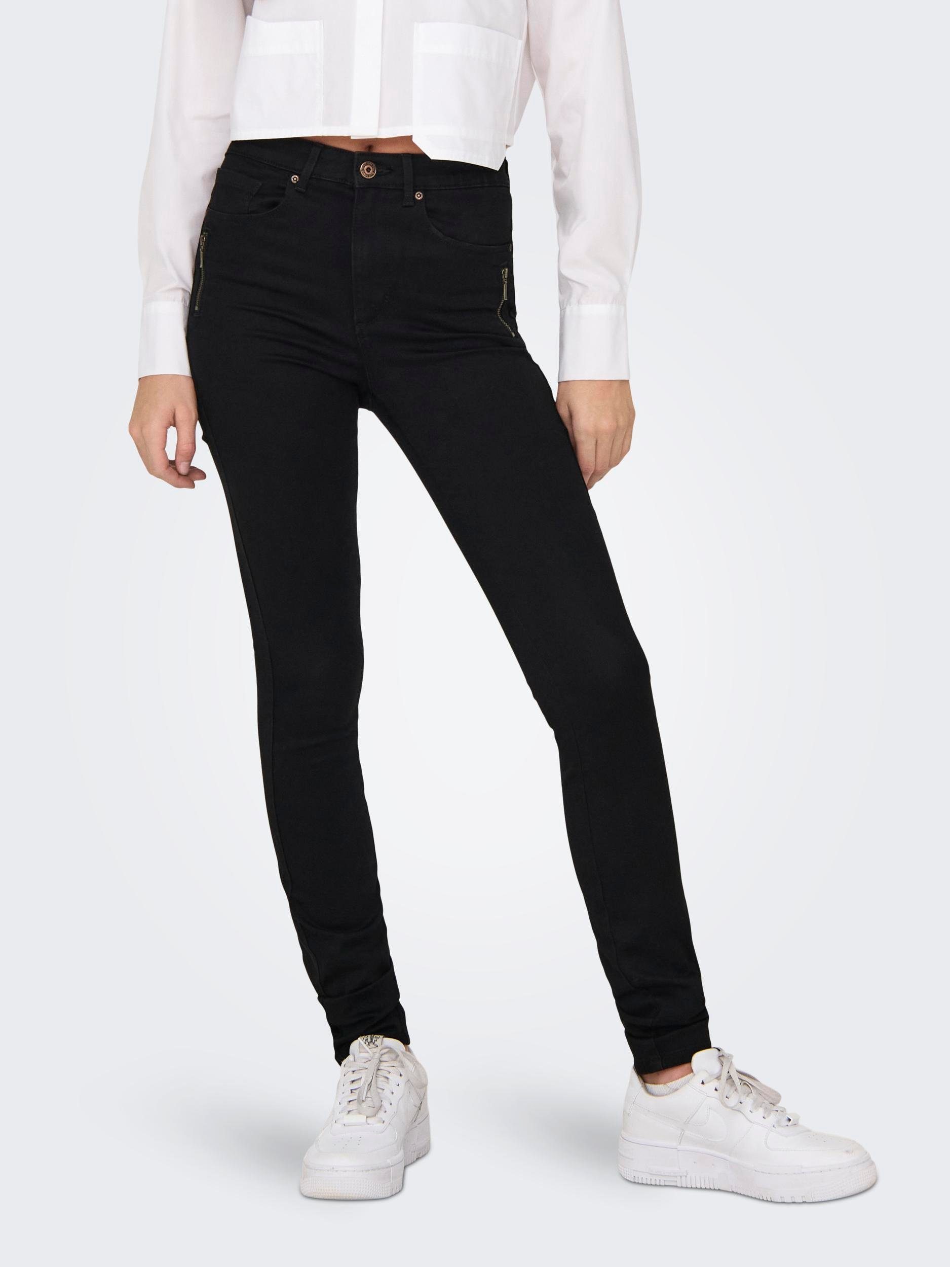 ONLY High-waist-Jeans ONLROYAL HW SK ZIP POC DNM PIM Washed Black