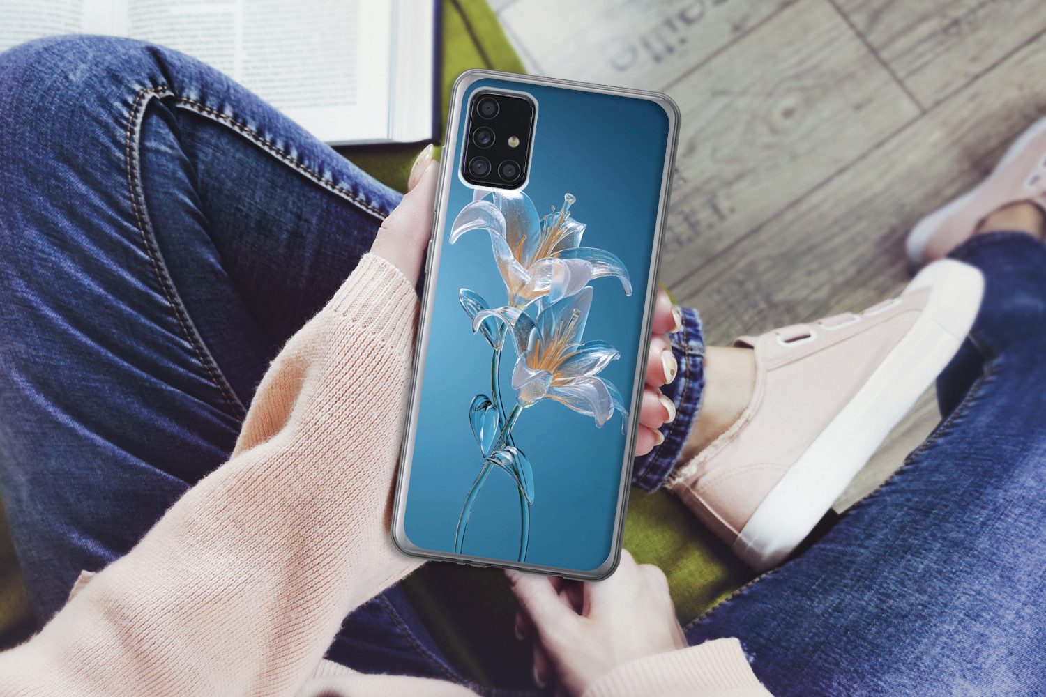 MuchoWow Handyhülle für Samsung Galaxy A52 5G Lilien - Blau - Gläser, Smartphone-Bumper, Print, Handy Schutzhülle Dünn
