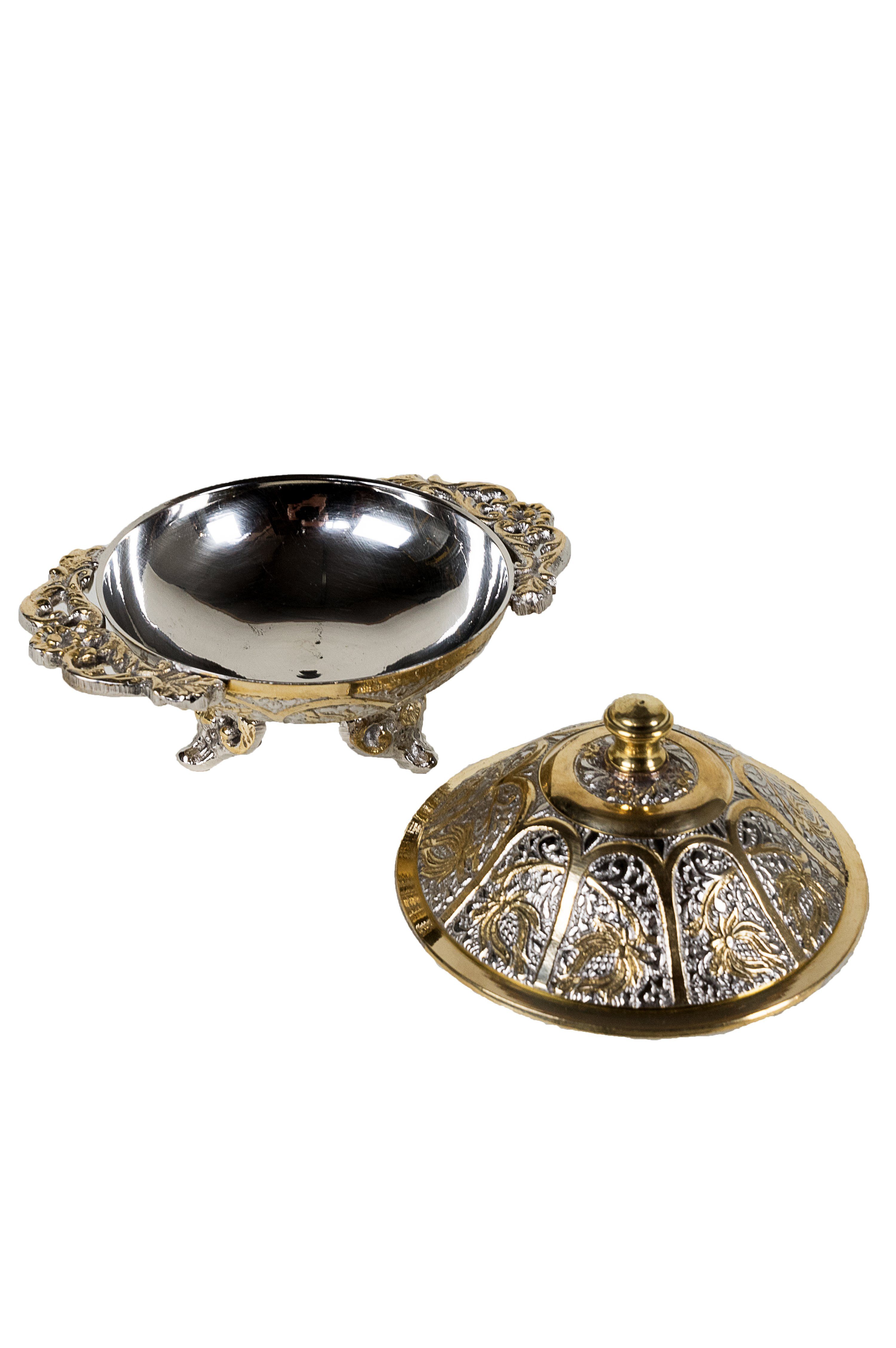 Marrakesch Orient & Mediterran Interior Zuckerdose Orientalische Zuckerdose Dose Silber/Gold Khasib, Messing, (1-tlg), Handarbeit