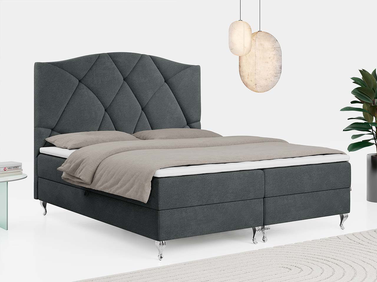 MKS Boxspringbett und Kopfteil Multipocket Matratze Chrombeinen, gestepptem MÖBEL mit DORAN,