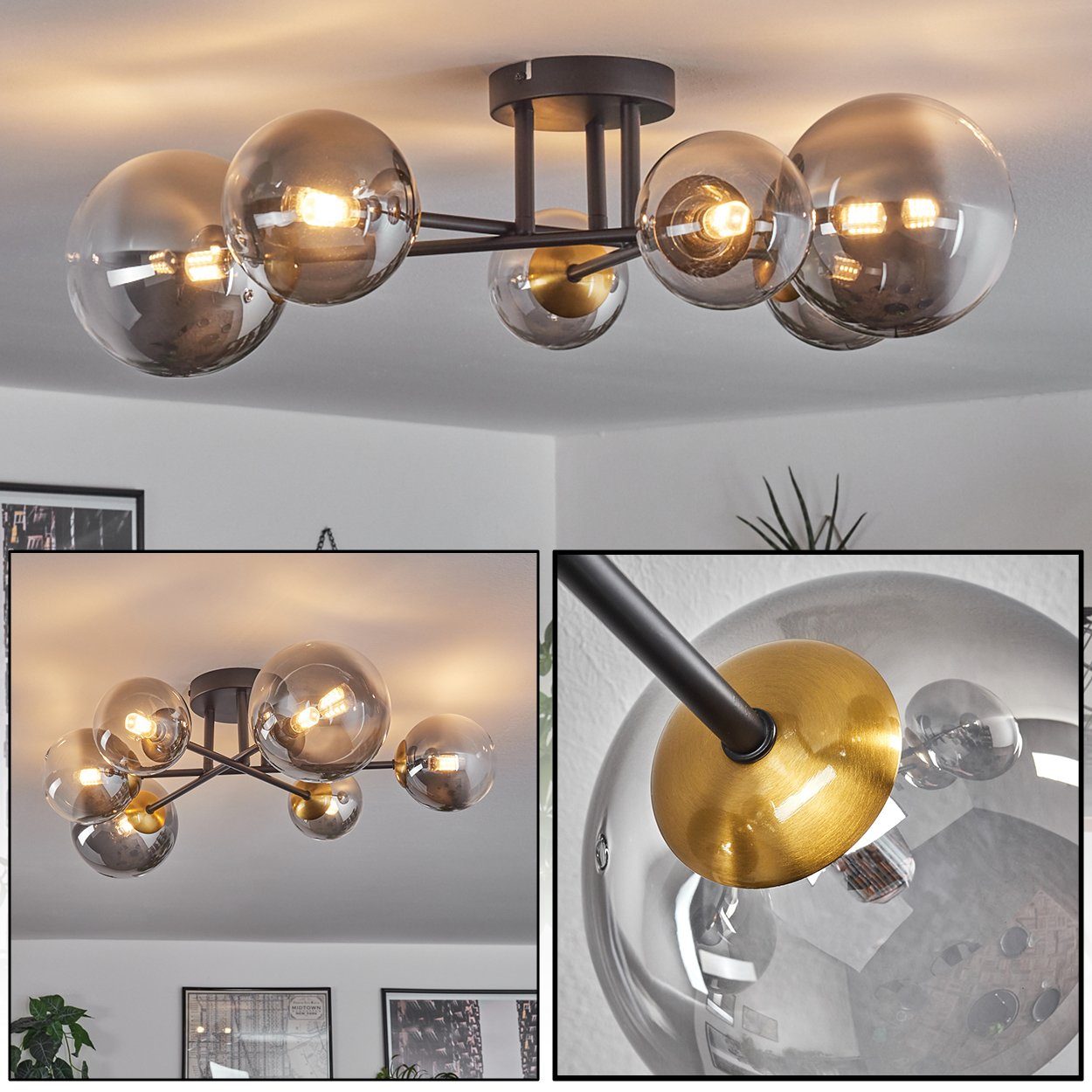 hofstein Deckenleuchte Deckenlampe aus Metall/Glas in günstig online kaufen