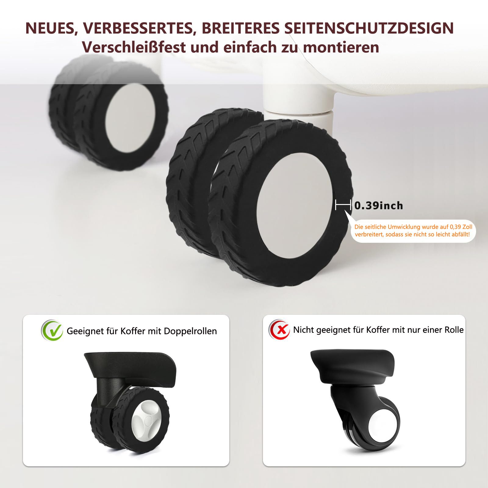 Zaewry Gummiband 8 PCS Upgrade Silikon Gepäckradabdeckungen, Luggage Wheel Covers, kofferschutzhülle für 5-6.3cm Spinnerrad – Bild 2 von 5