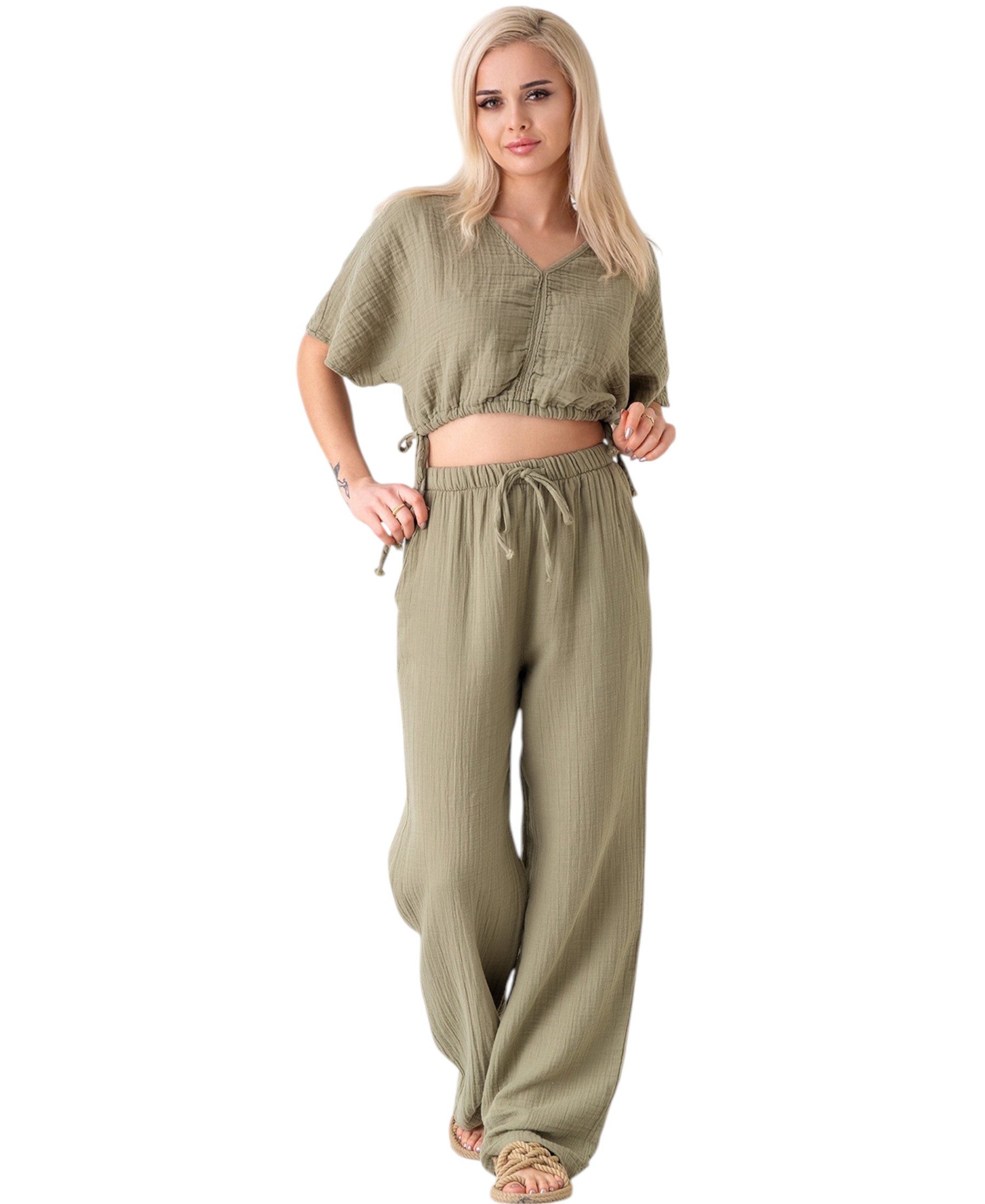 WENOR Palazzohose Musselin Damen Sommerhose 100 % Baumwolle, elastischer Bu günstig online kaufen