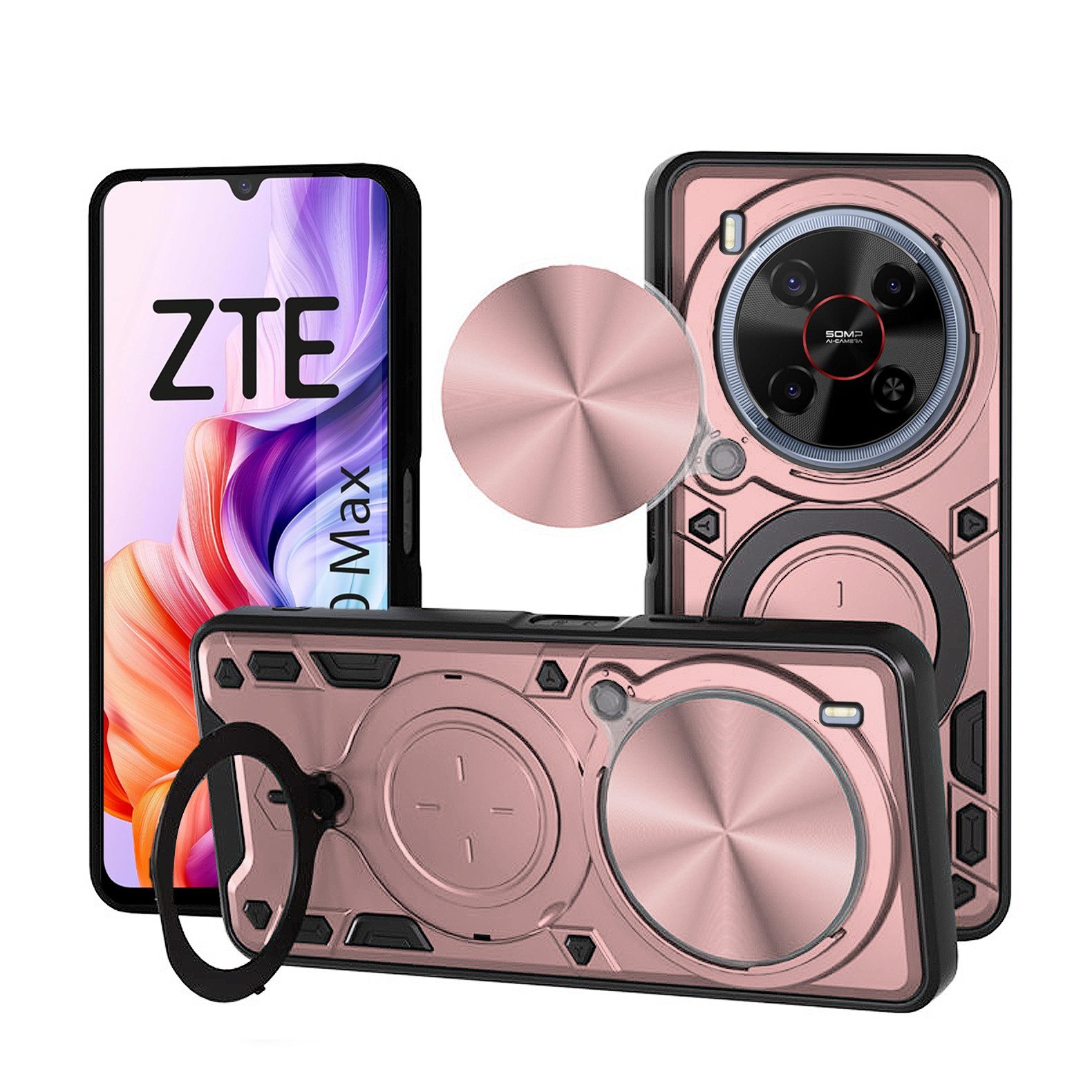 betterfon Handyhülle für ZTE Blade Hülle mit Slide Kameraschutz Ringhalter, Outdoorhülle mit Smartstand, Ringhalter & Silikonkern