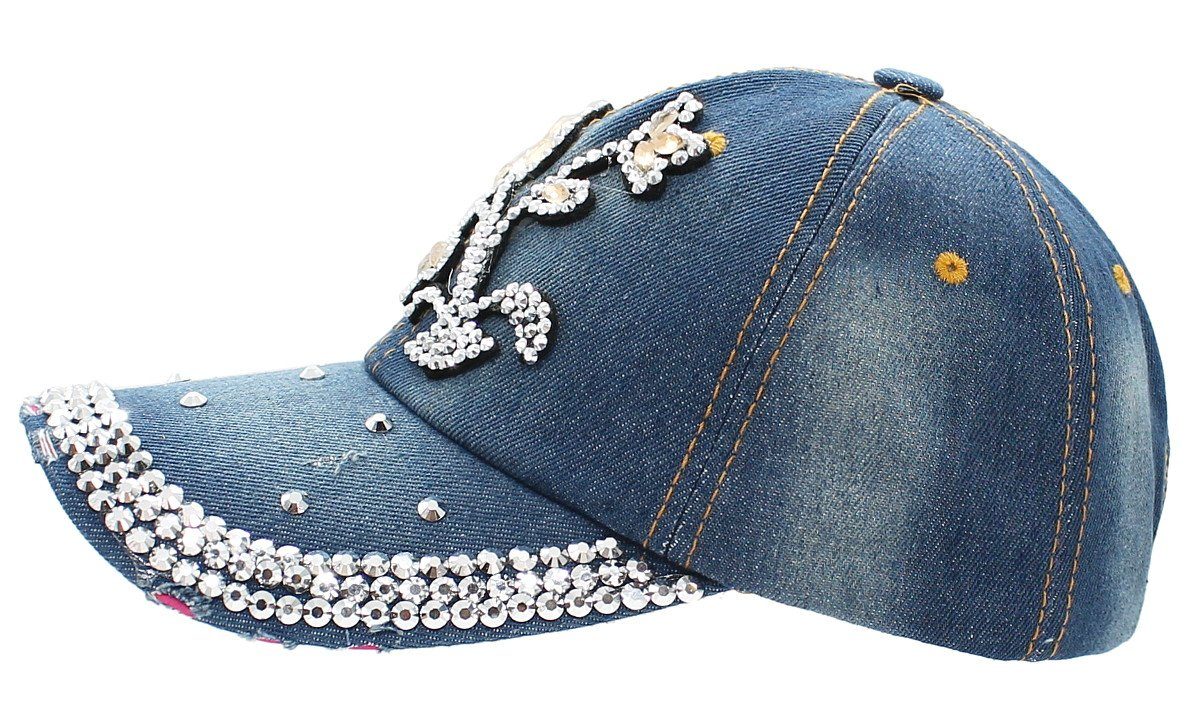 Mütze Damen Cap Belüftungslöcher K024-Jeansblau Kappe Schirmmütze mit Baseball Glitzer mit Baseball Cap dy_mode Strasssteine