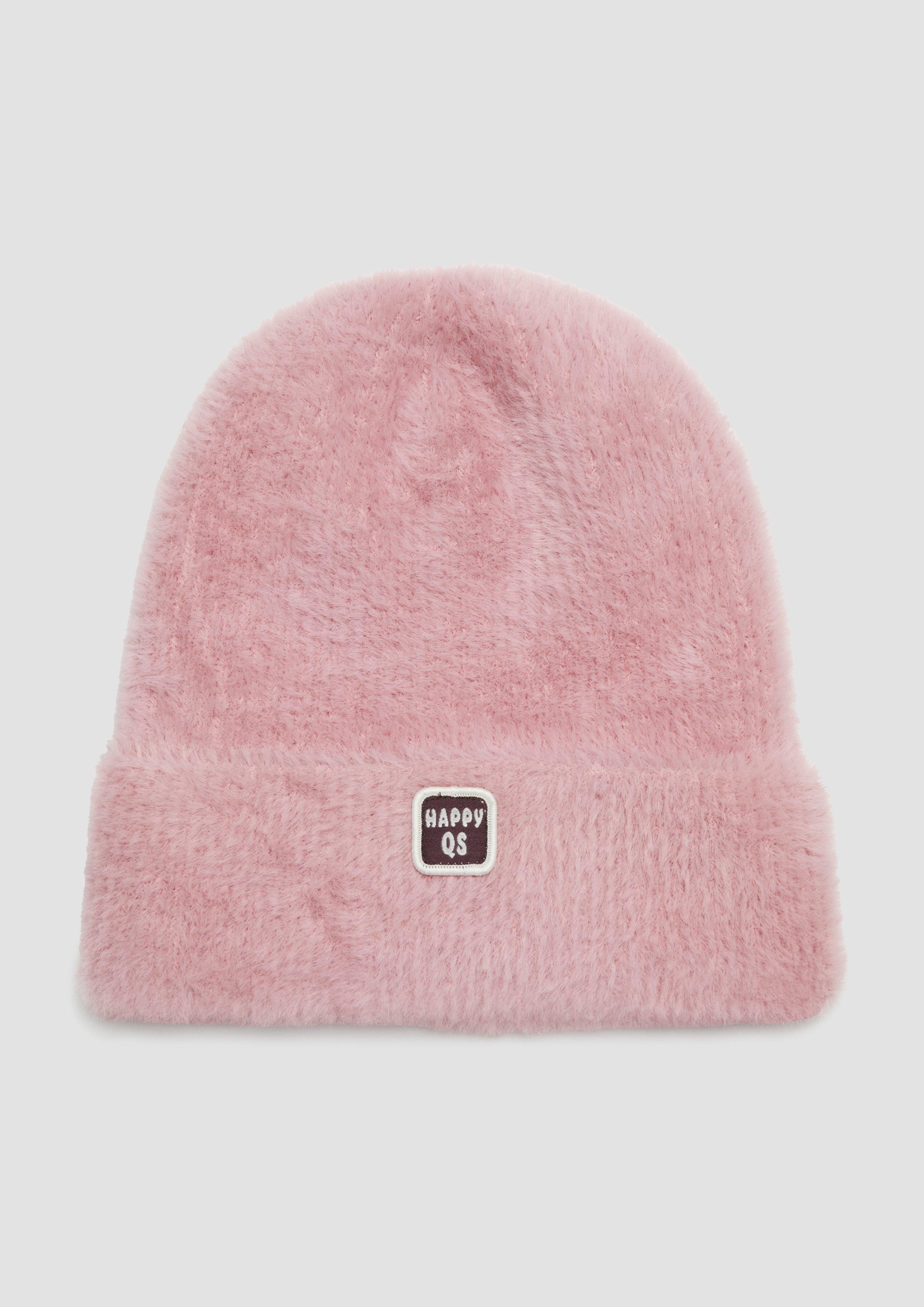 Strickmütze Flauschige Mütze mit Umschlag und Logopatch