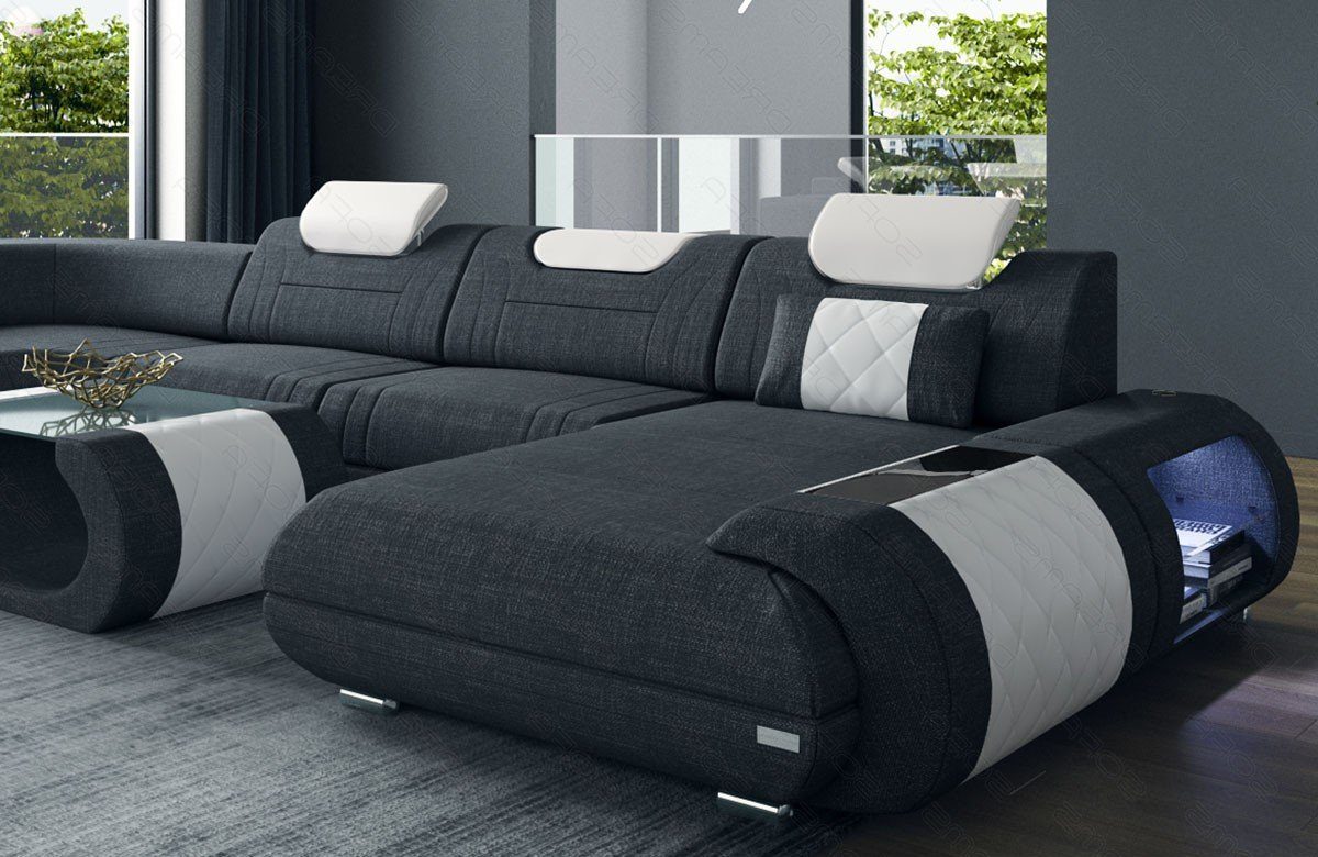Sofa Dreams Strukturstoff H Stoffsofa, XXL schwarz-weiß Rimini Stoff Polsterstoff Couch Wohnlandschaft Sofa wahlweise Bettfunktion mit