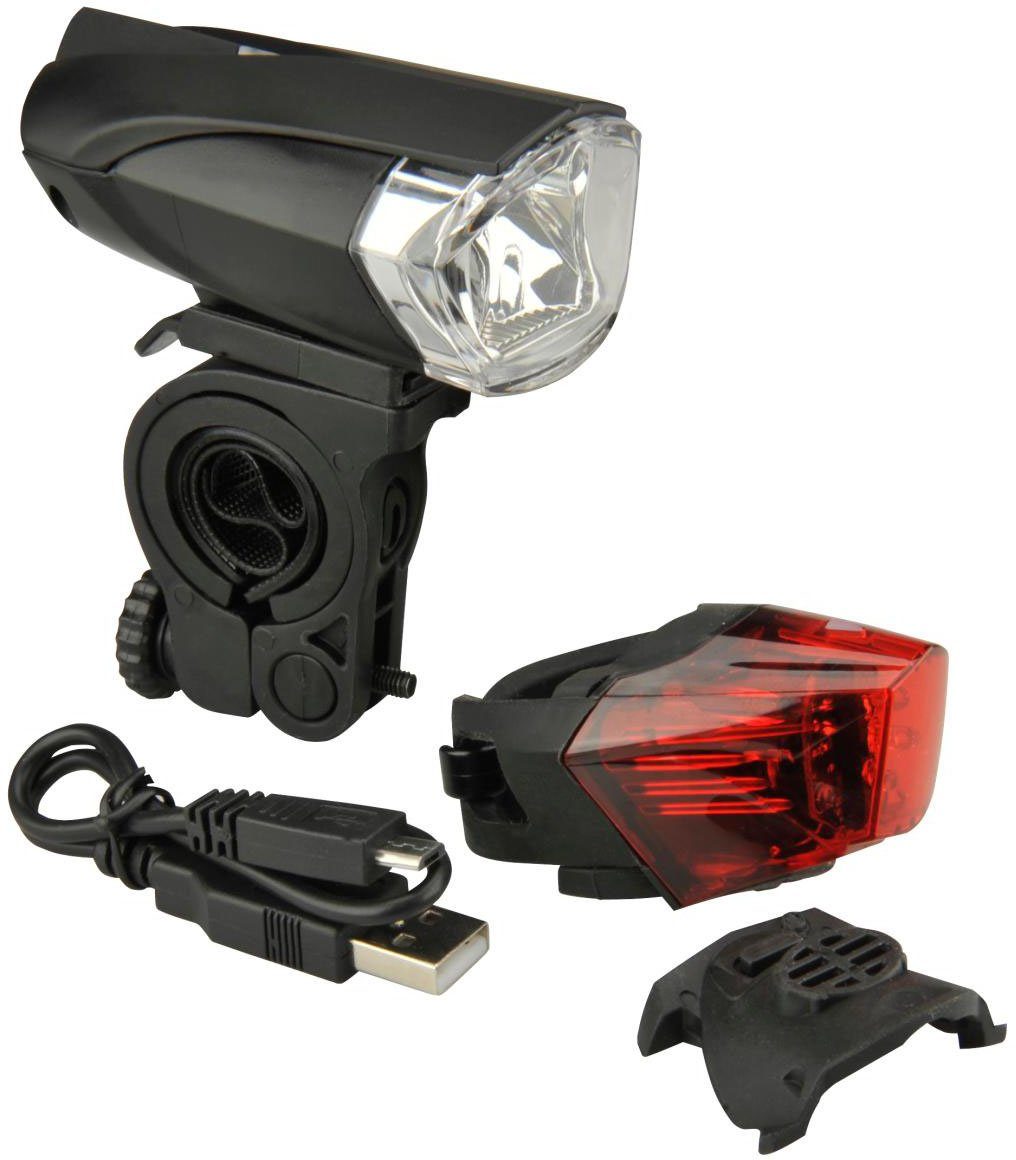 FISCHER Fahrrad Fahrradbeleuchtung Batterie LED/USB-BeleuchtungsSet 35L