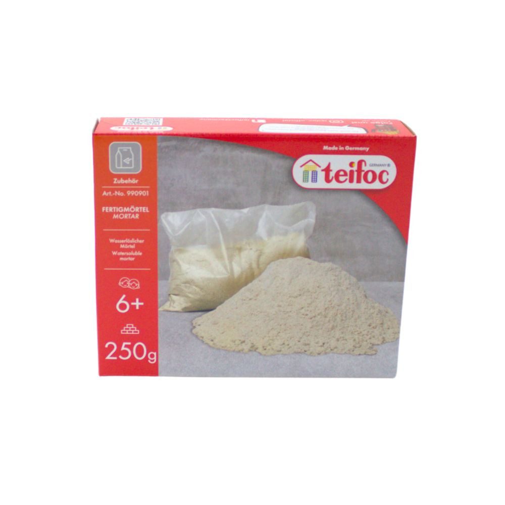 teifoc Wasserlöslicher Spielmörtel (250 Gramm) Steinbaukasten, (Fertigmörtel, Zement für Kinder, 250 St., Bastelmaterial), nachhaltig & vegan, Made in Germany