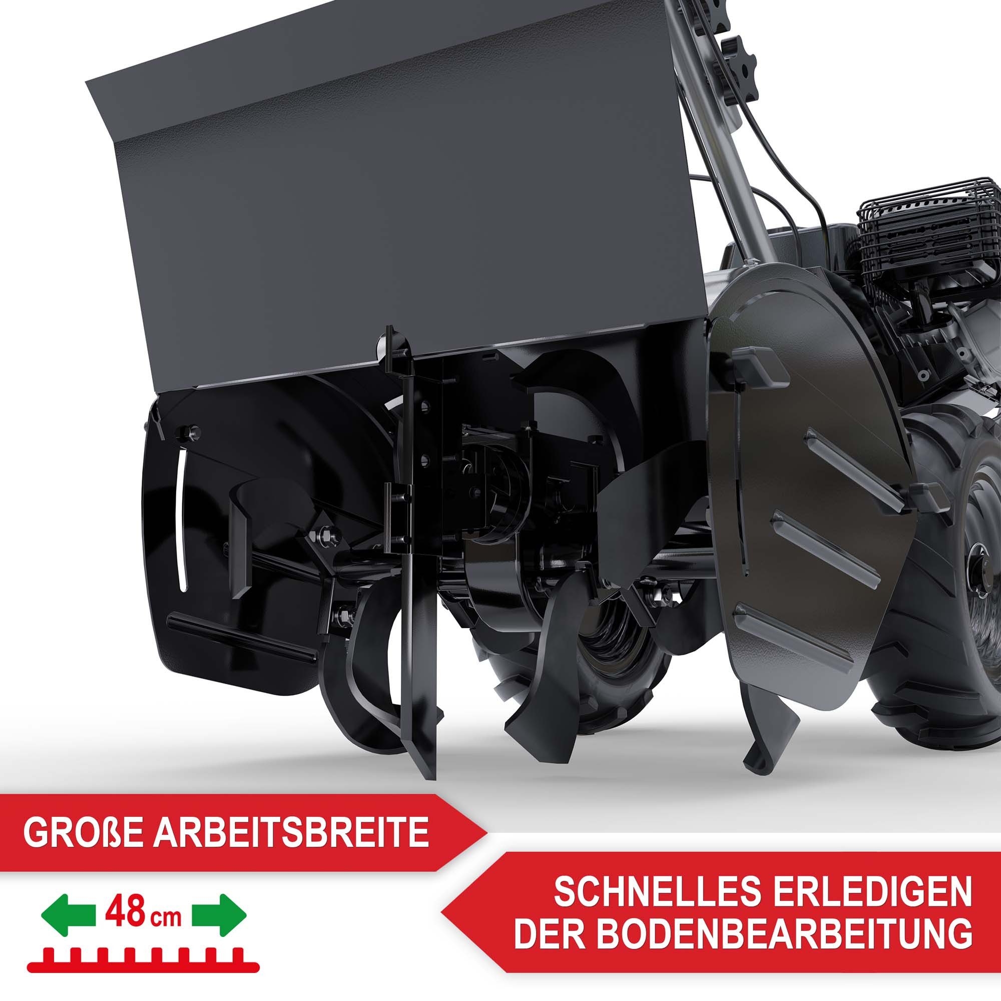 Onbest Benzinmotorhacke Gartenfräse T4150 4,1 kW / 7 PS, 53 cm Arbeitsbreite, 53 cm Arbeitsbreite, 35 cm Arbeitstiefe, 12 Hackmesser, Radantrieb