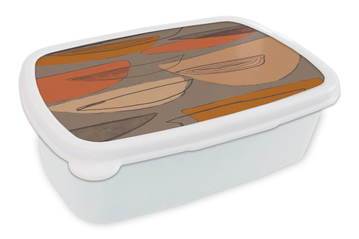 MuchoWow Lunchbox Abstrakt - Vintage - Formen - Pastell, Kunststoff, (2-tlg), Brotbox für Kinder und Erwachsene, Brotdose, für Jungs und Mädchen weiß