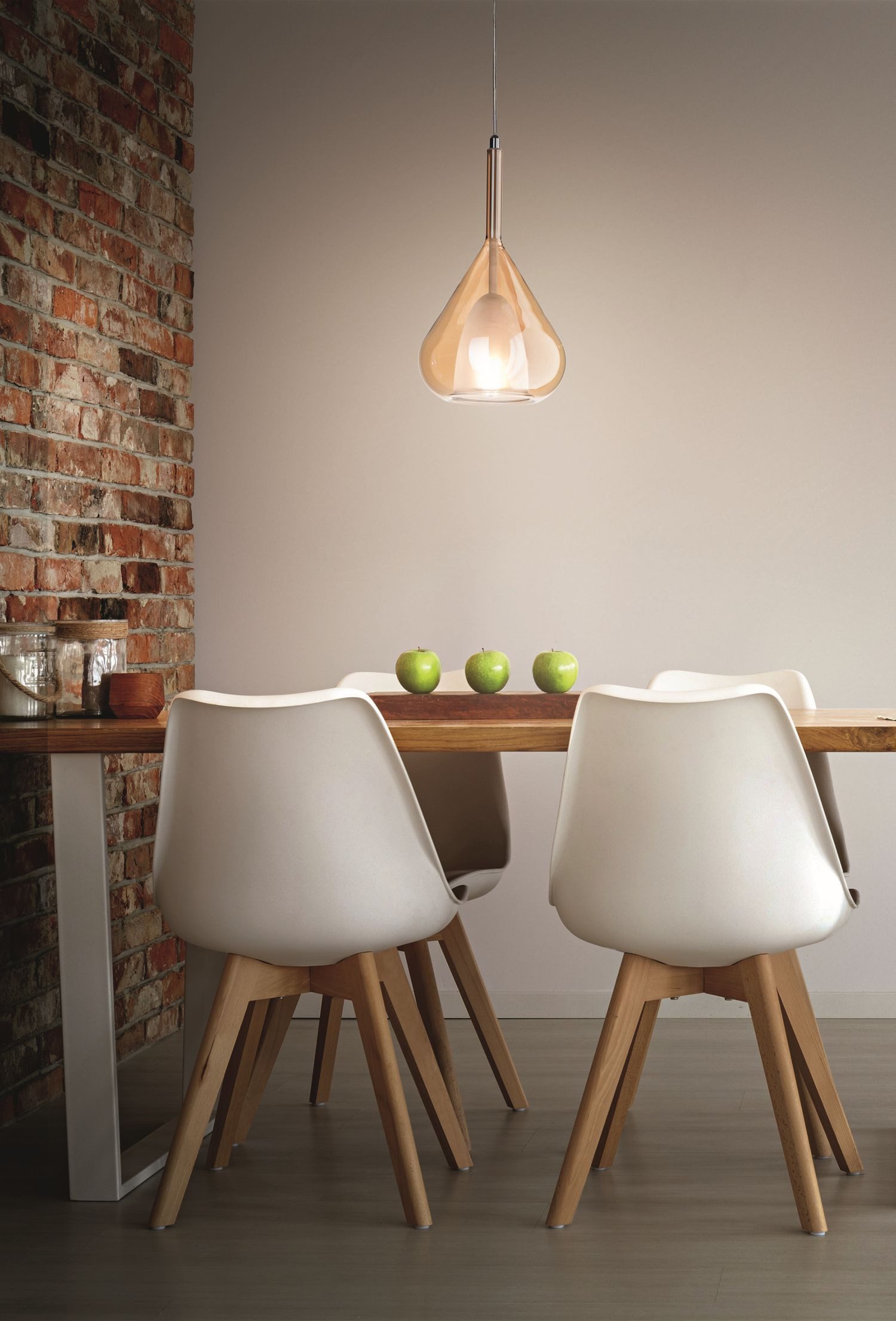 Licht-Erlebnisse Pendelleuchte KOGI, ohne Leuchtmittel, Metall Glas E27 Ø 20 cm H: max. 200 cm Weiß Bernstein rund Modern