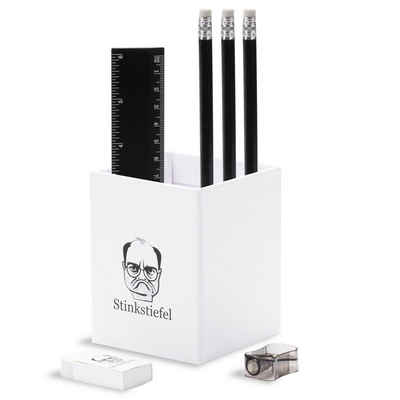 Stinkstiefel Aufbewahrungsbox Lustiger Stiftehalter, inkl. 3 Bleistifte, Lineal, Anspitzer und Radierer