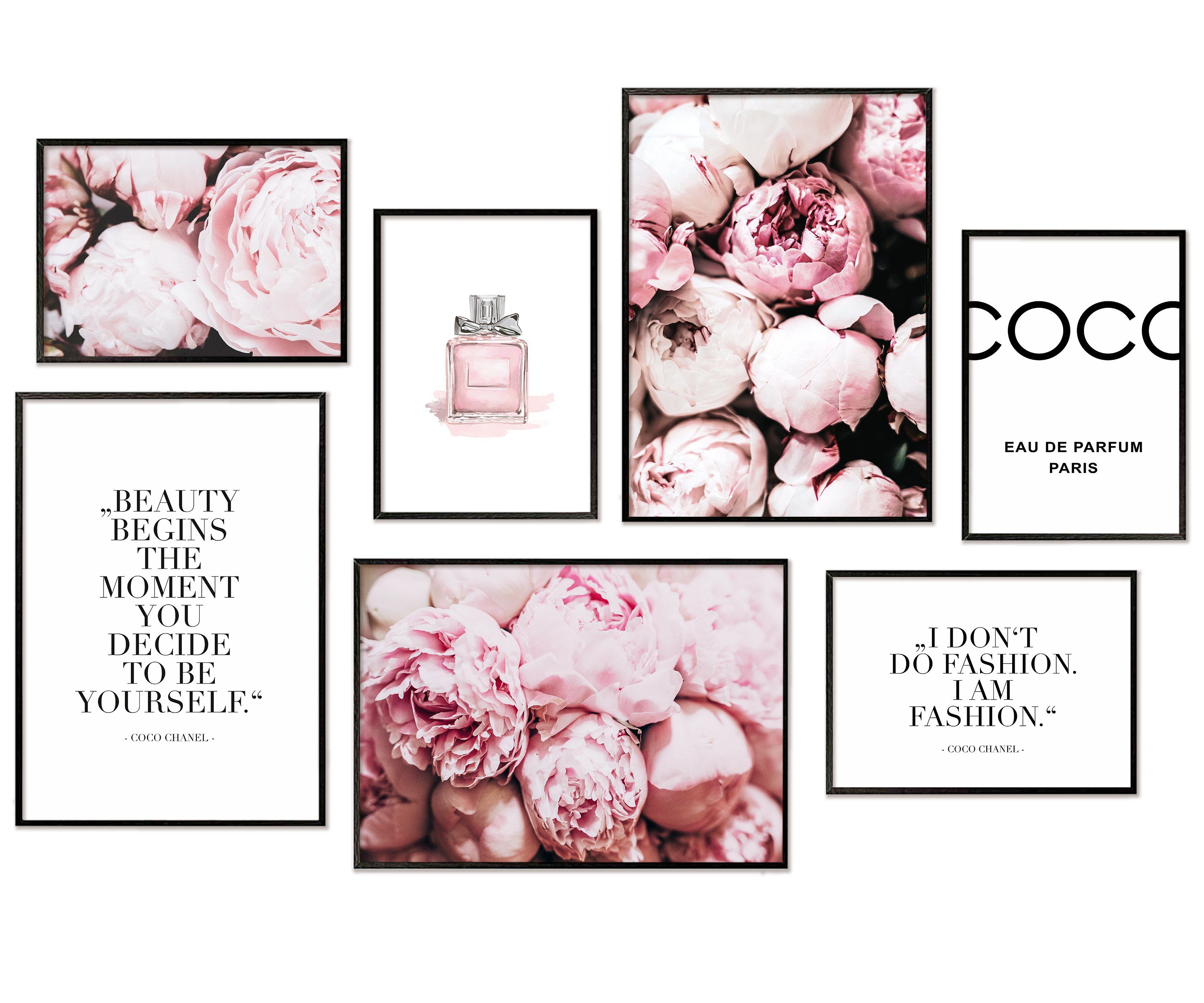Hyggelig Home Poster Coco - Premium Poster Set OHNE & MIT Rahmen - Wandbilder Pfingstrosen, Fashion (Set, 7 St), Collage Beauty, Qualitätsdruck auf dickem Papier