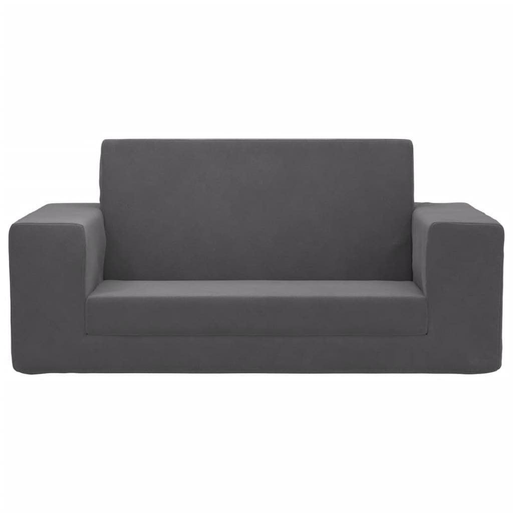 vidaXL Kindersofa, Kinder Schlafsofa 2-Sitzer Anthrazit Weicher Plüsch